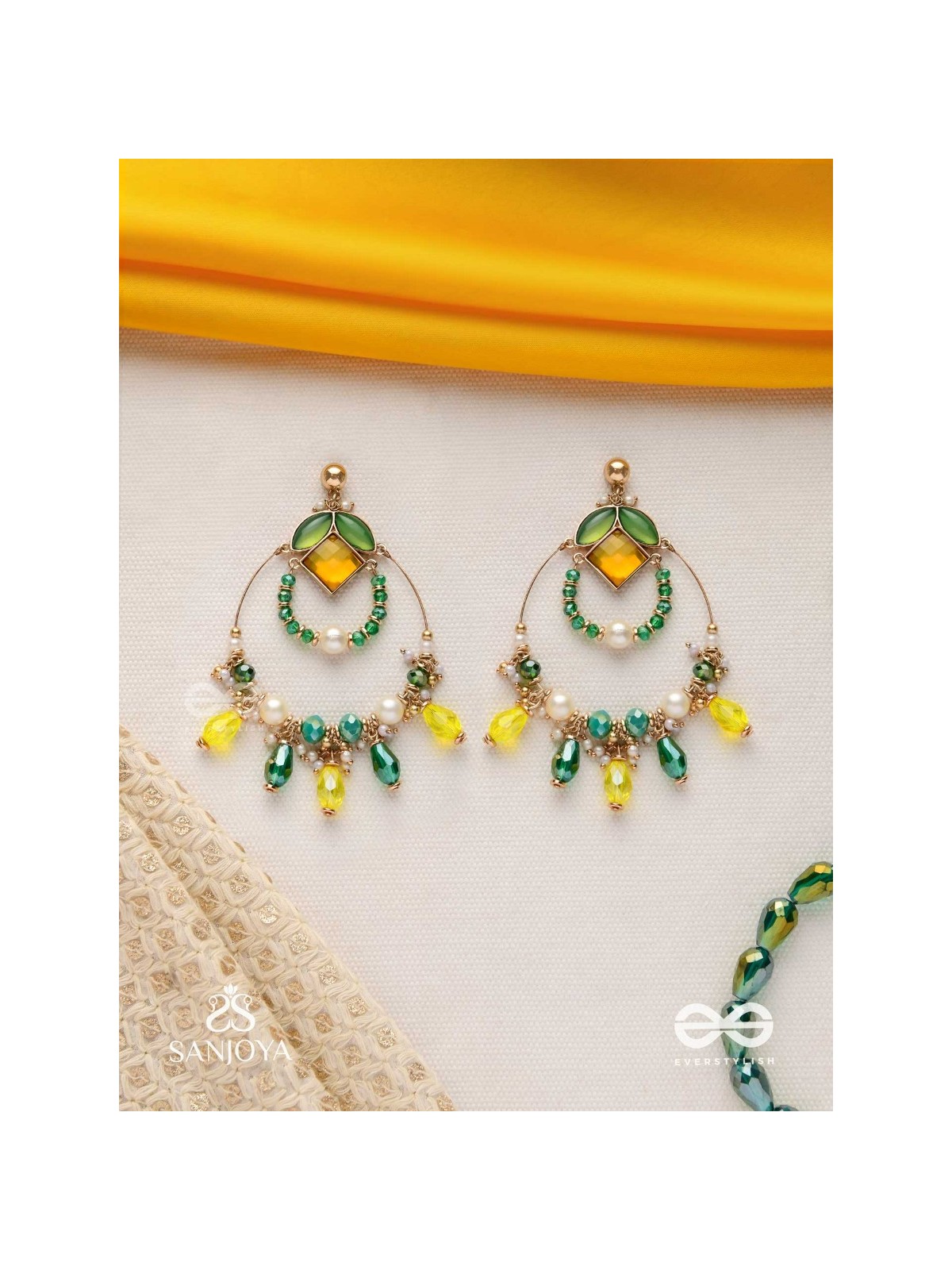 Dvyaha - The Shimmering Fiesta - Statement Golden Embellished Earrings 
