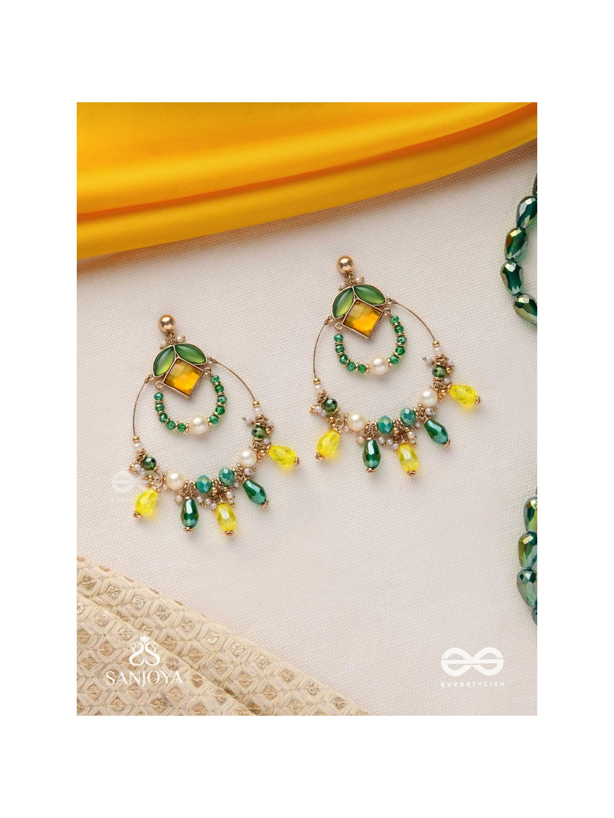 Dvyaha - The Shimmering Fiesta - Statement Golden Embellished Earrings 