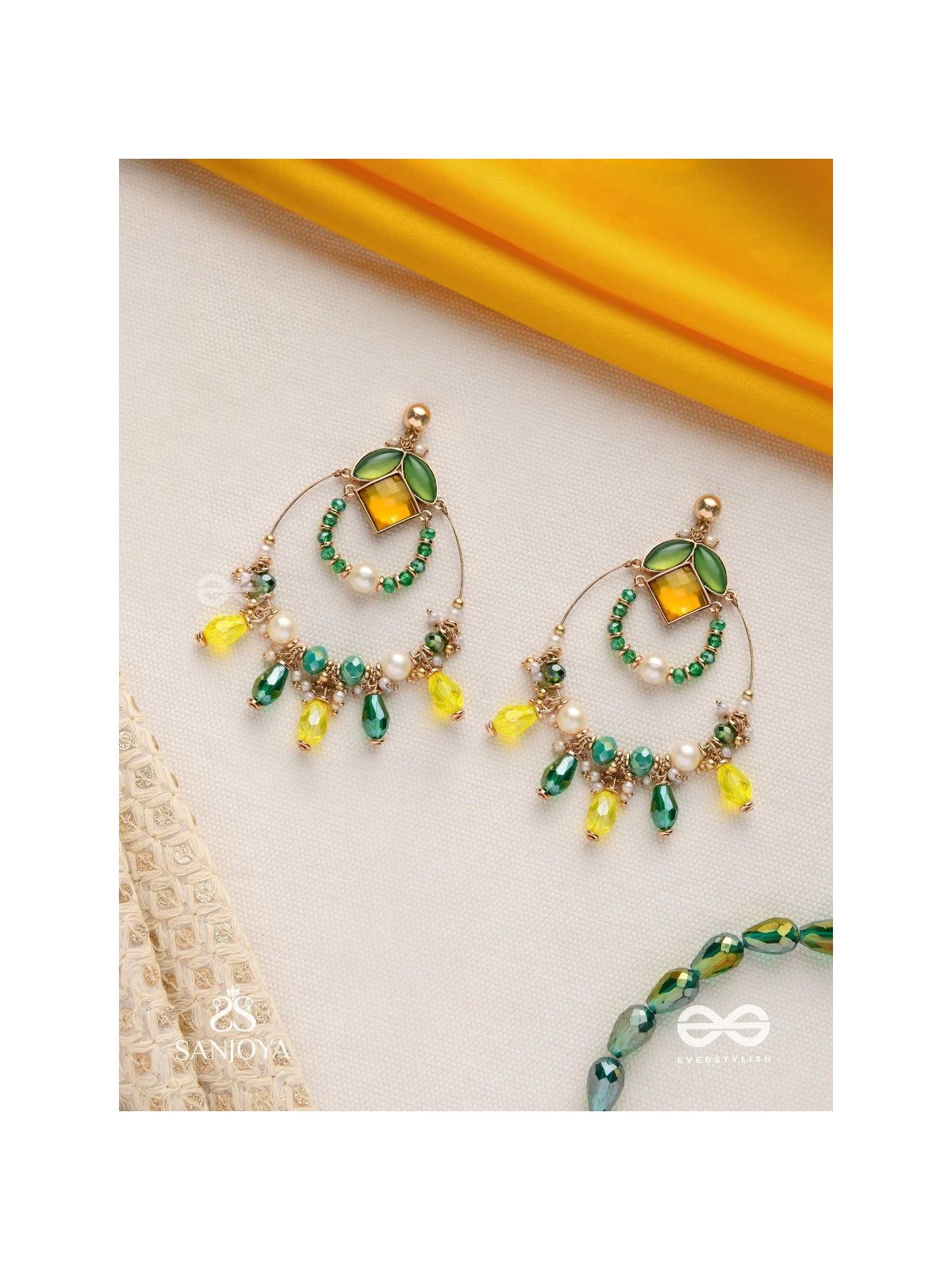 Dvyaha - The Shimmering Fiesta - Statement Golden Embellished Earrings 
