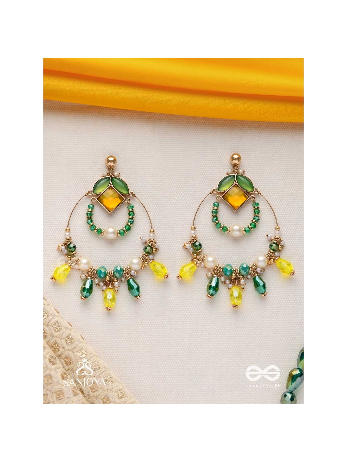 Dvyaha - The Shimmering Fiesta - Statement Golden Embellished Earrings 