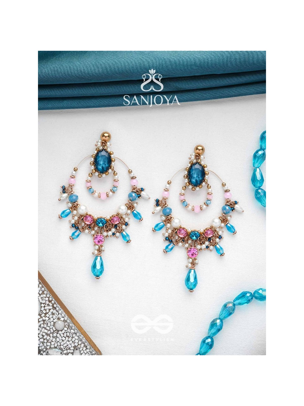 Abhram - The Shimmering Sky - Statement Golden Embellished Earrings 