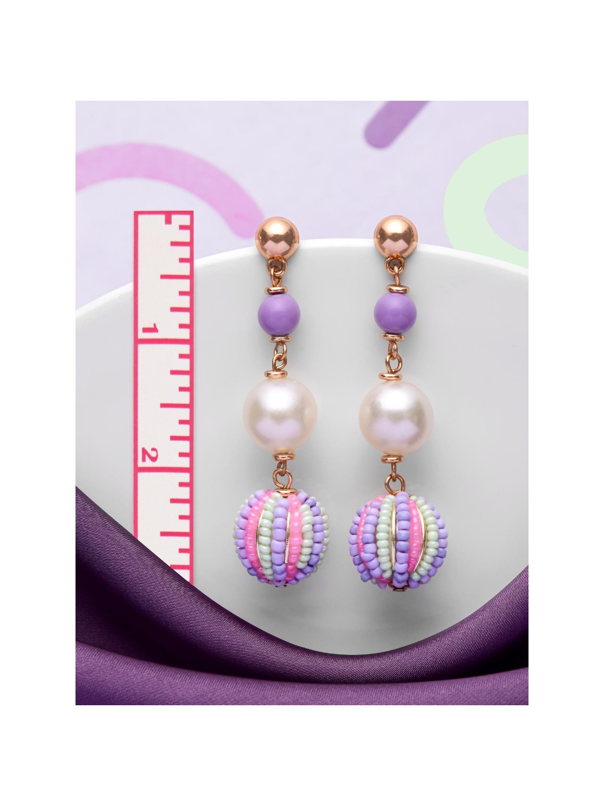 SUBTLE SPRING SYMPHONY - CUTE BEADED EARRINGS (PURPLE, GREEN & PINK)