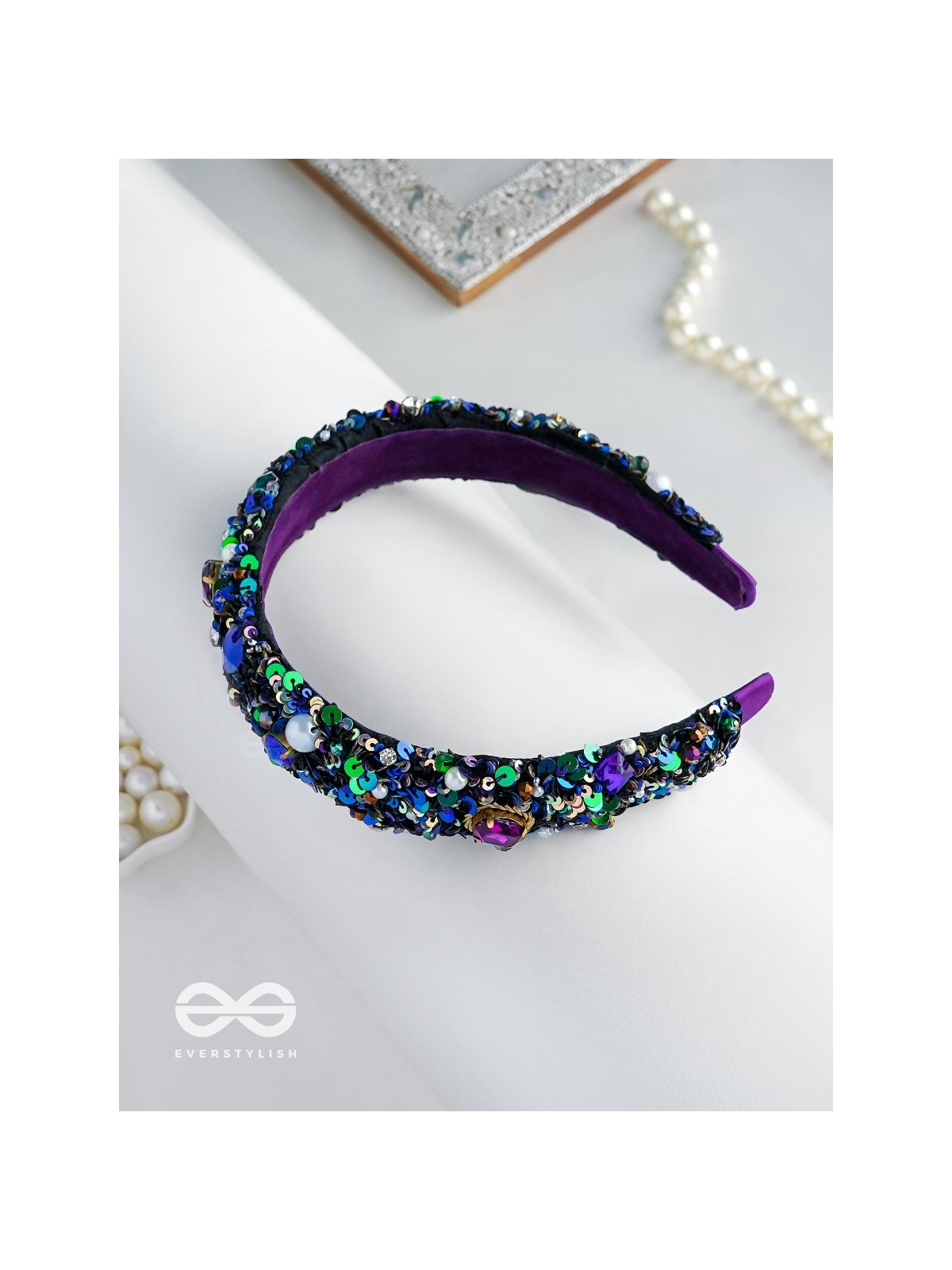 HIRAK - THE RADIANT SPLENDOR -CRYSTAL STONES, SEQUINS AND PEARLS MULTICOLOR EMBROIDERED HAIRBAND