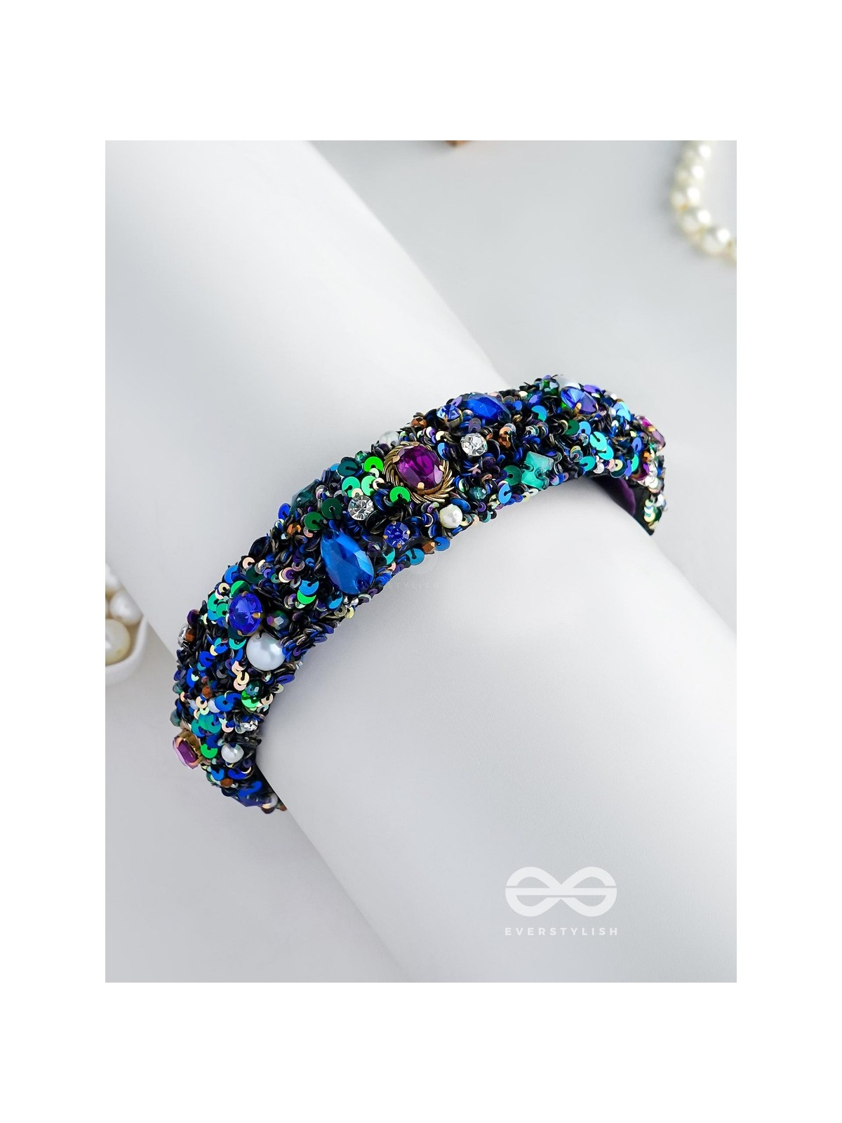 HIRAK - THE RADIANT SPLENDOR -CRYSTAL STONES, SEQUINS AND PEARLS MULTICOLOR EMBROIDERED HAIRBAND