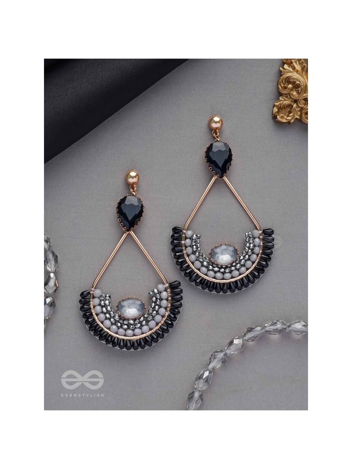 Ajadani - Galaxy Nights - Stone And Beads Embroidered Earrings