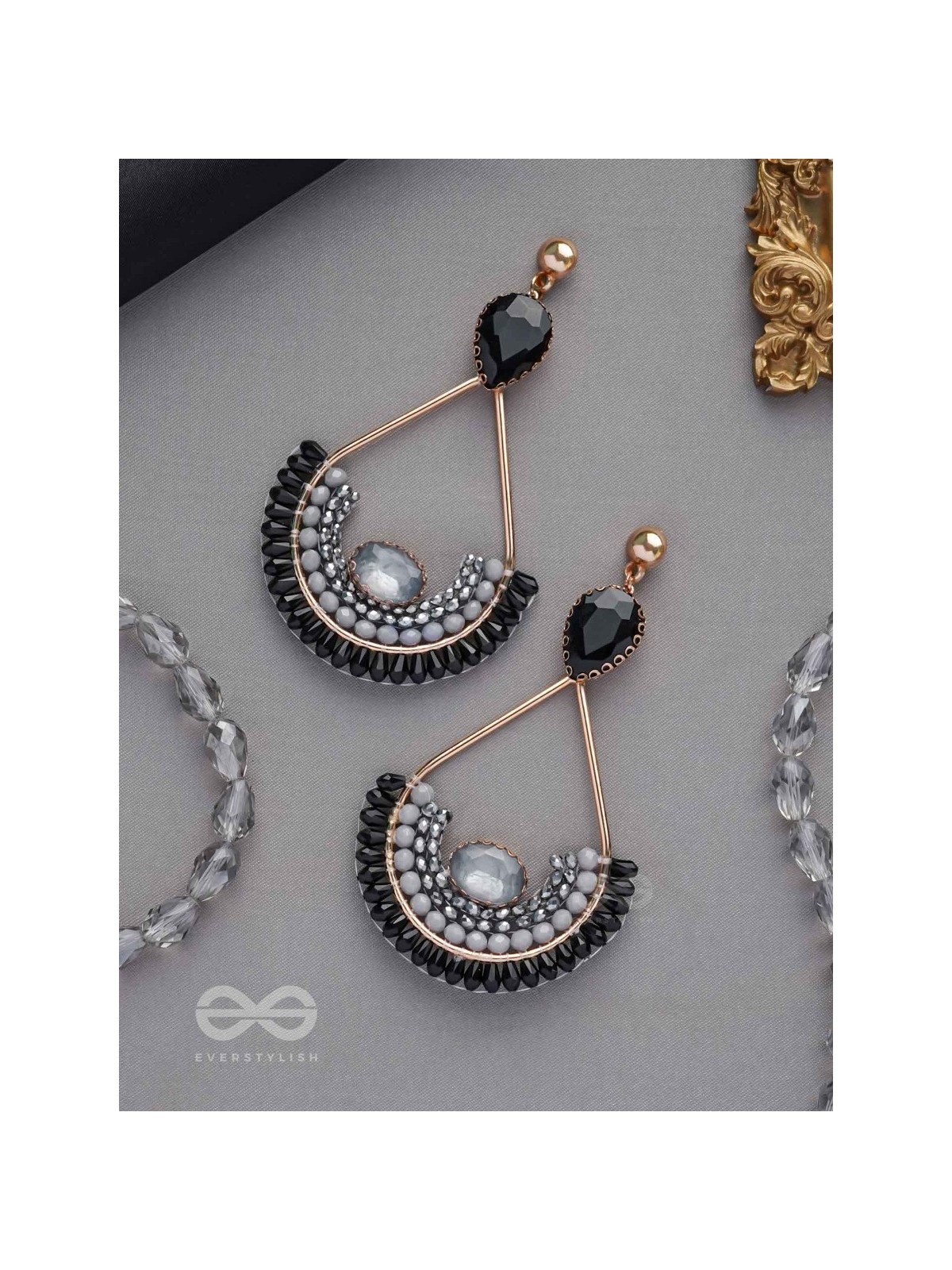 Ajadani - Galaxy Nights - Stone And Beads Embroidered Earrings