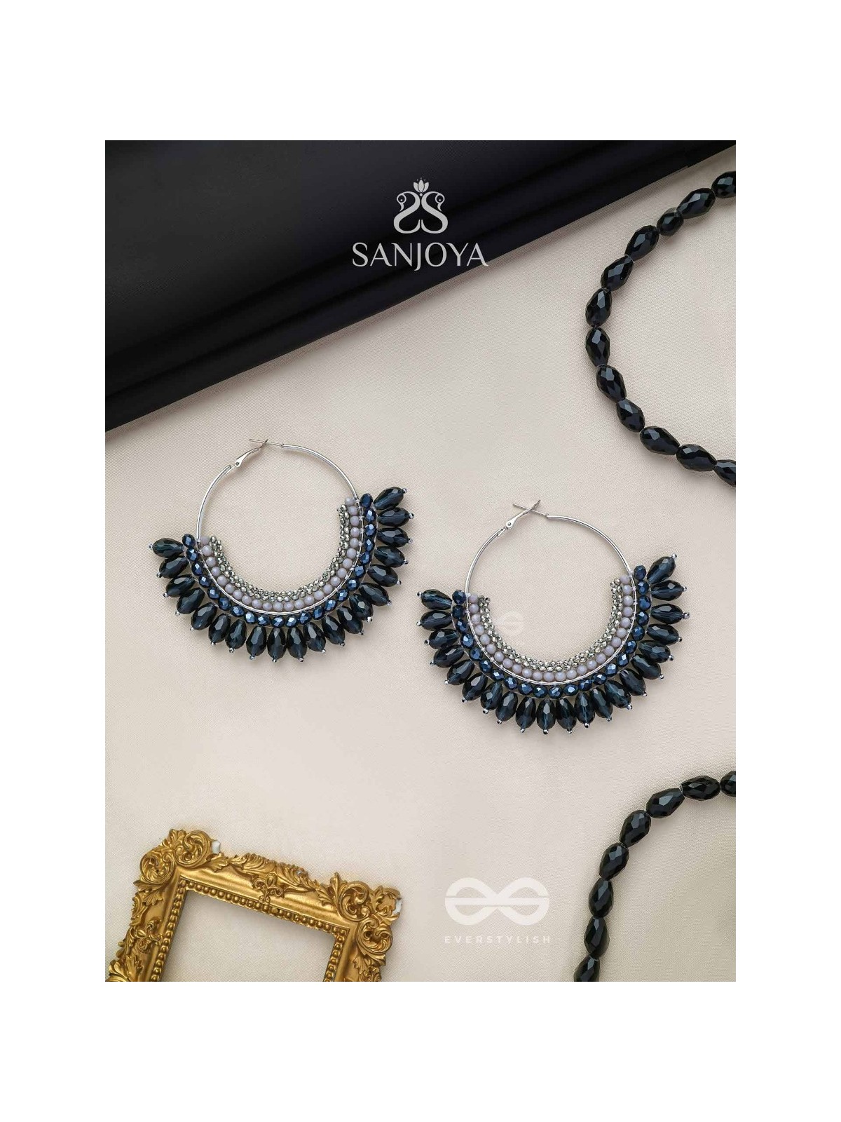 Atiraj - The Starlit Shadows - Statement Black And Gray Hoop Earrings 