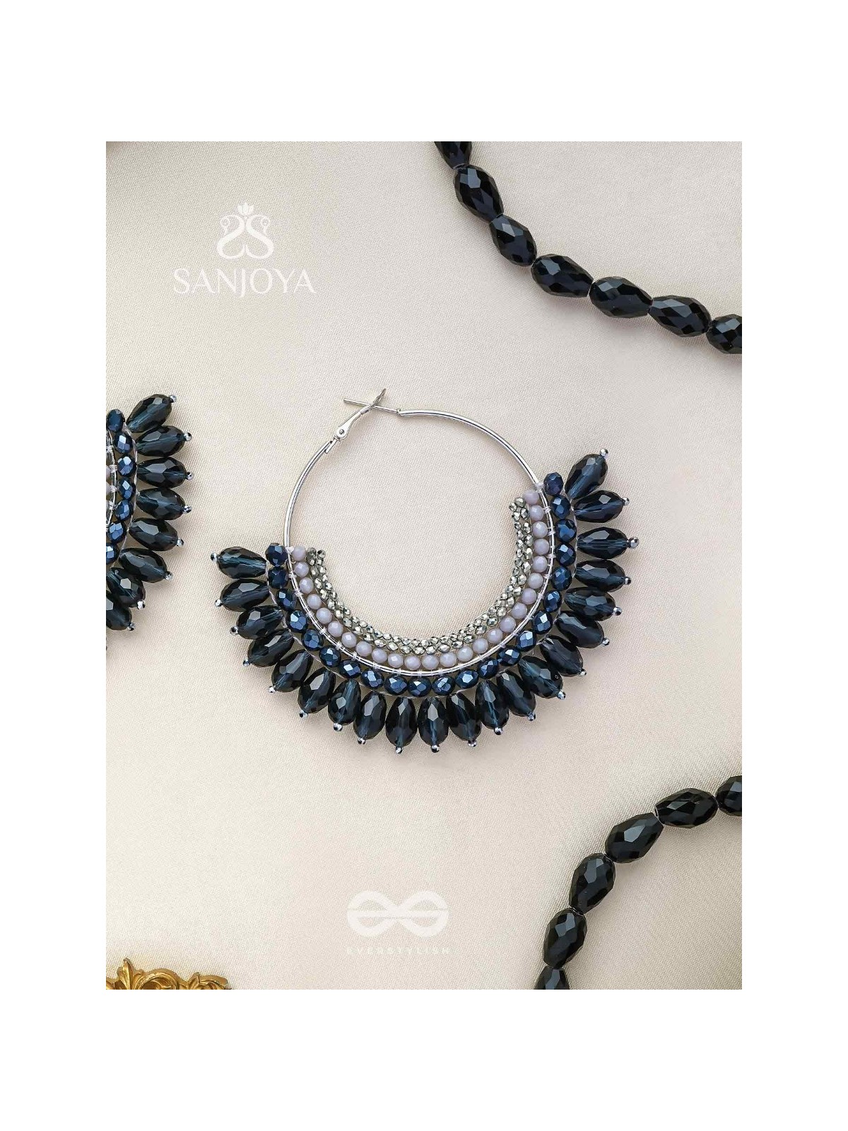 Atiraj - The Starlit Shadows - Statement Black And Gray Hoop Earrings 