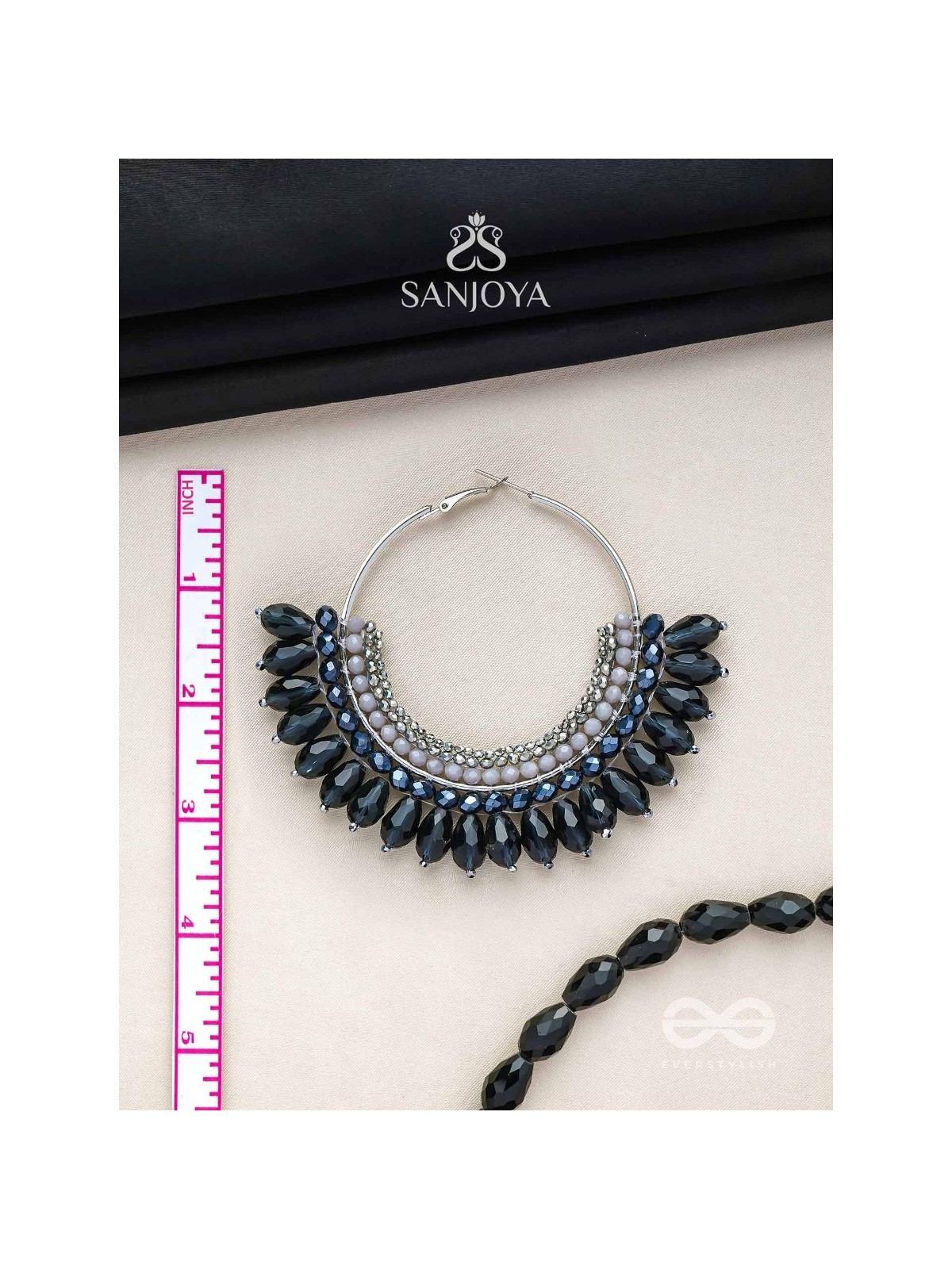 Atiraj - The Starlit Shadows - Statement Black And Gray Hoop Earrings 