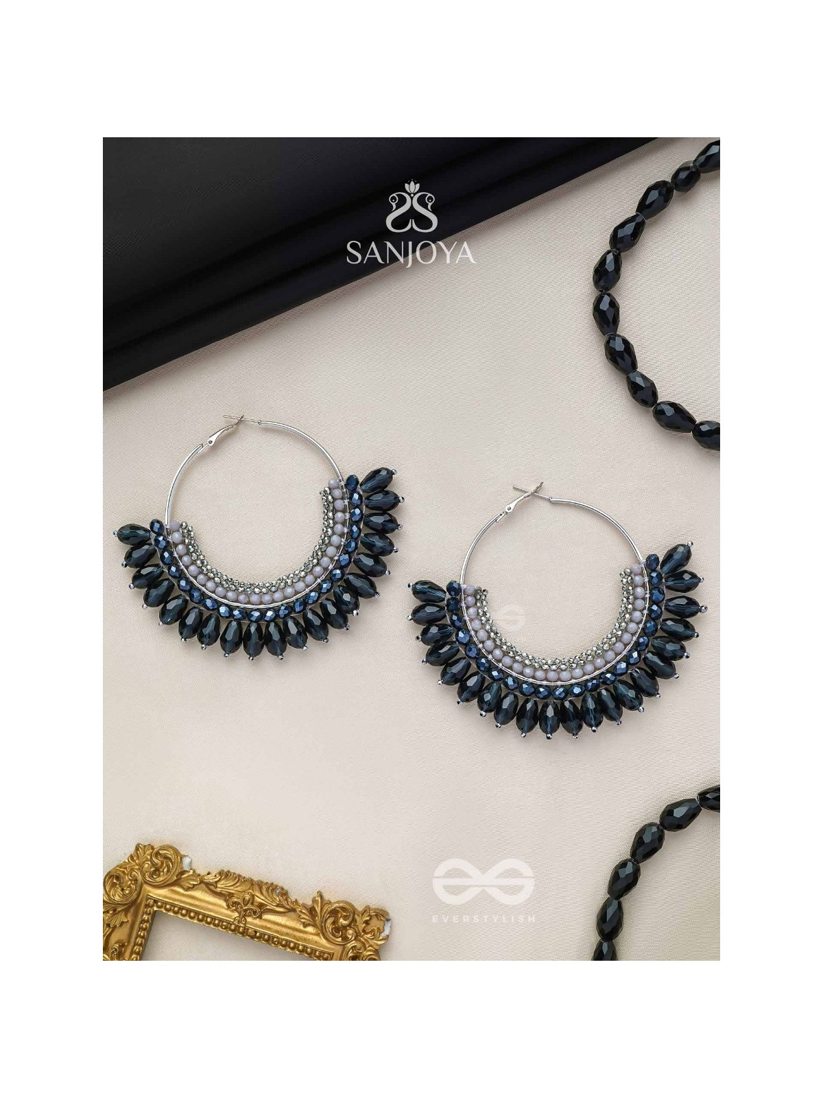 Atiraj - The Starlit Shadows - Statement Black And Gray Hoop Earrings 