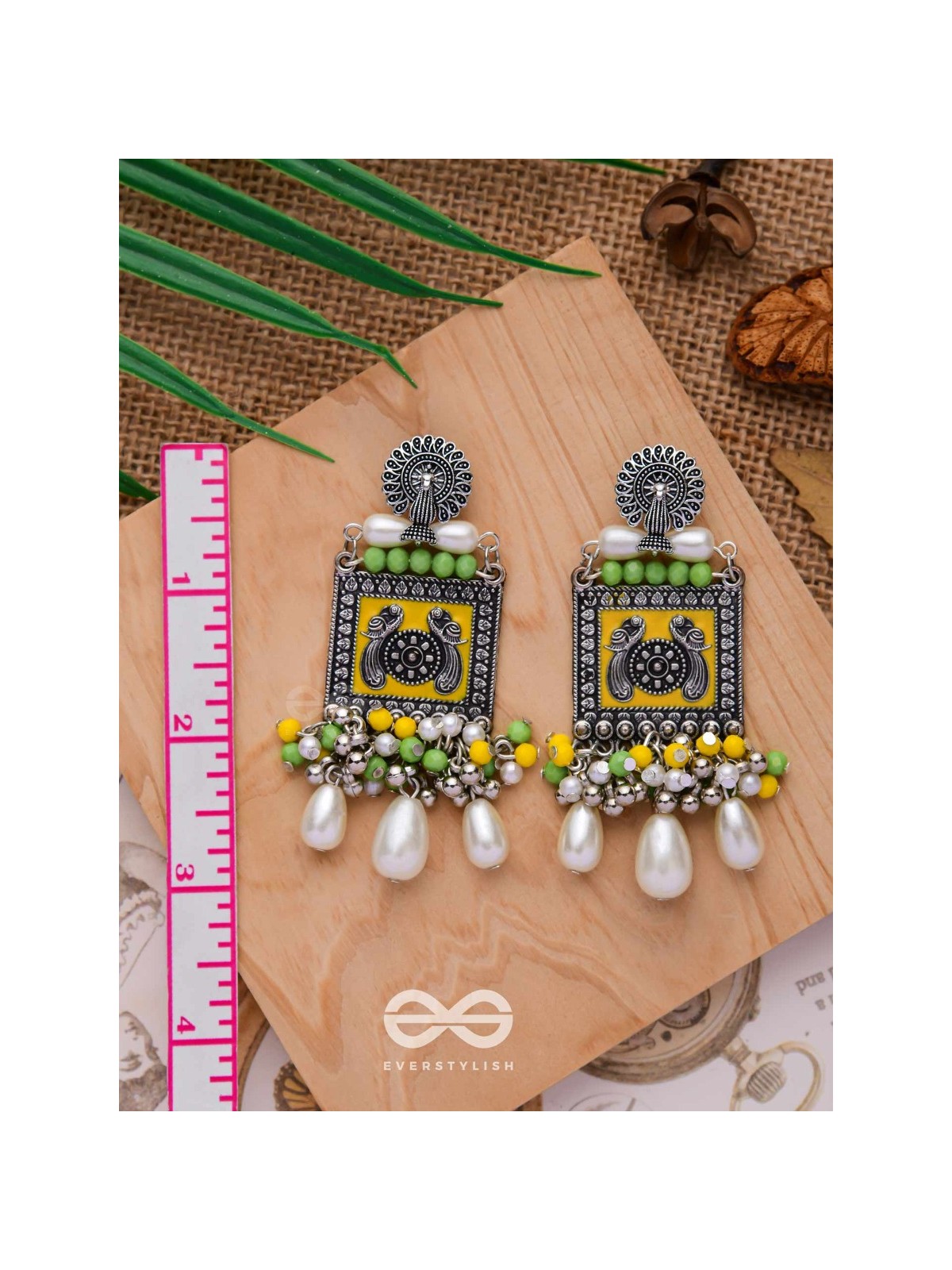 THE CHARTREUSE PEARL - EMBELLISHED OXIDISED EARRINGS