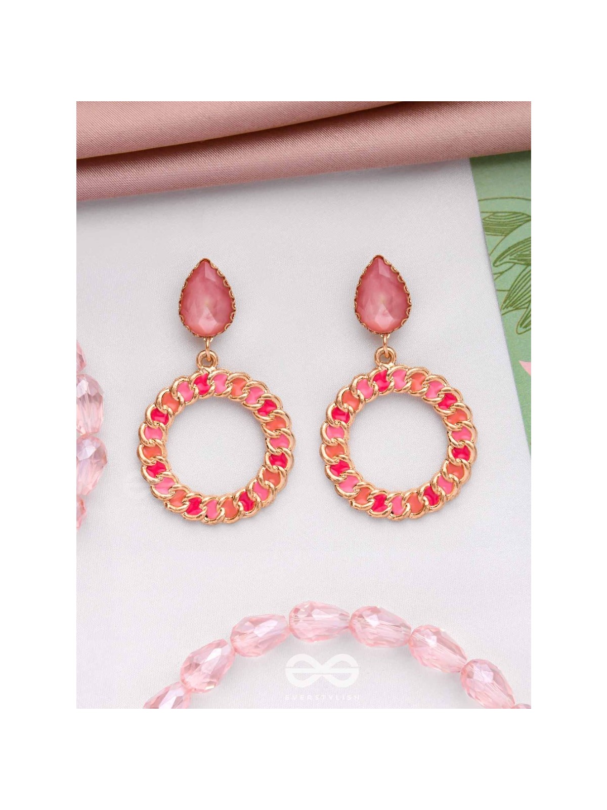 PINK OPULENCE - PEAR GEMSTONE DROP EARRINGS