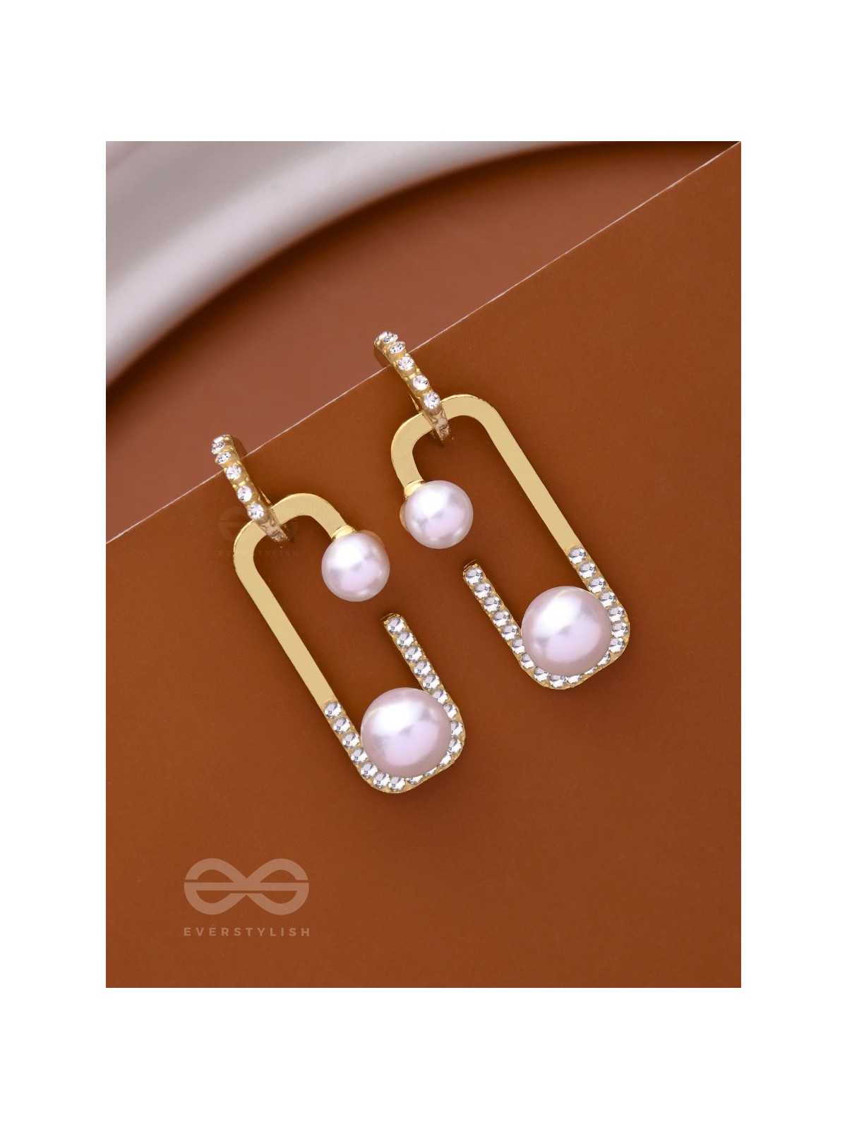 INTERLOCKED SPLENDOR - GOLDEN PEARL DROP EARRINGS