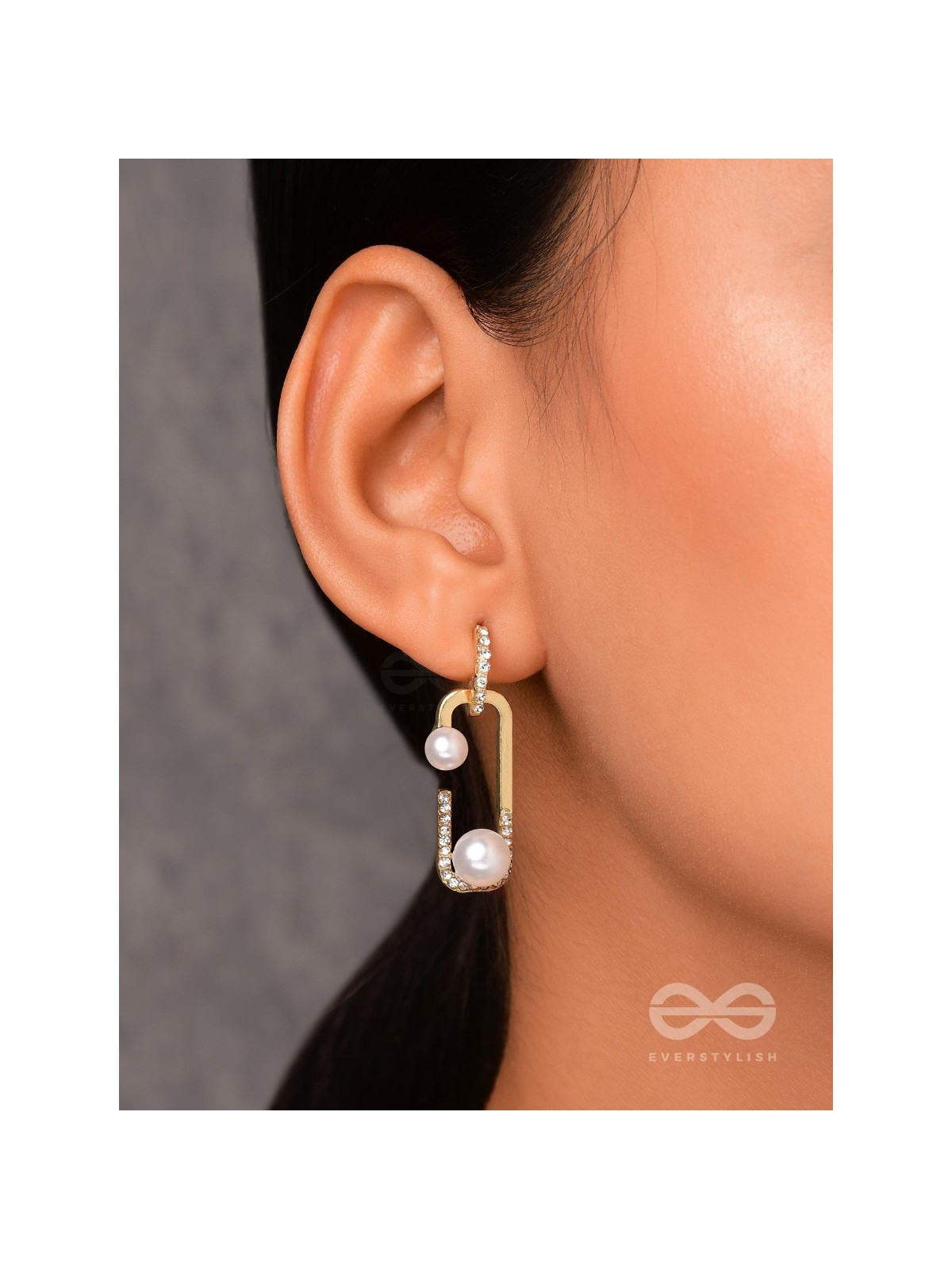 INTERLOCKED SPLENDOR - GOLDEN PEARL DROP EARRINGS