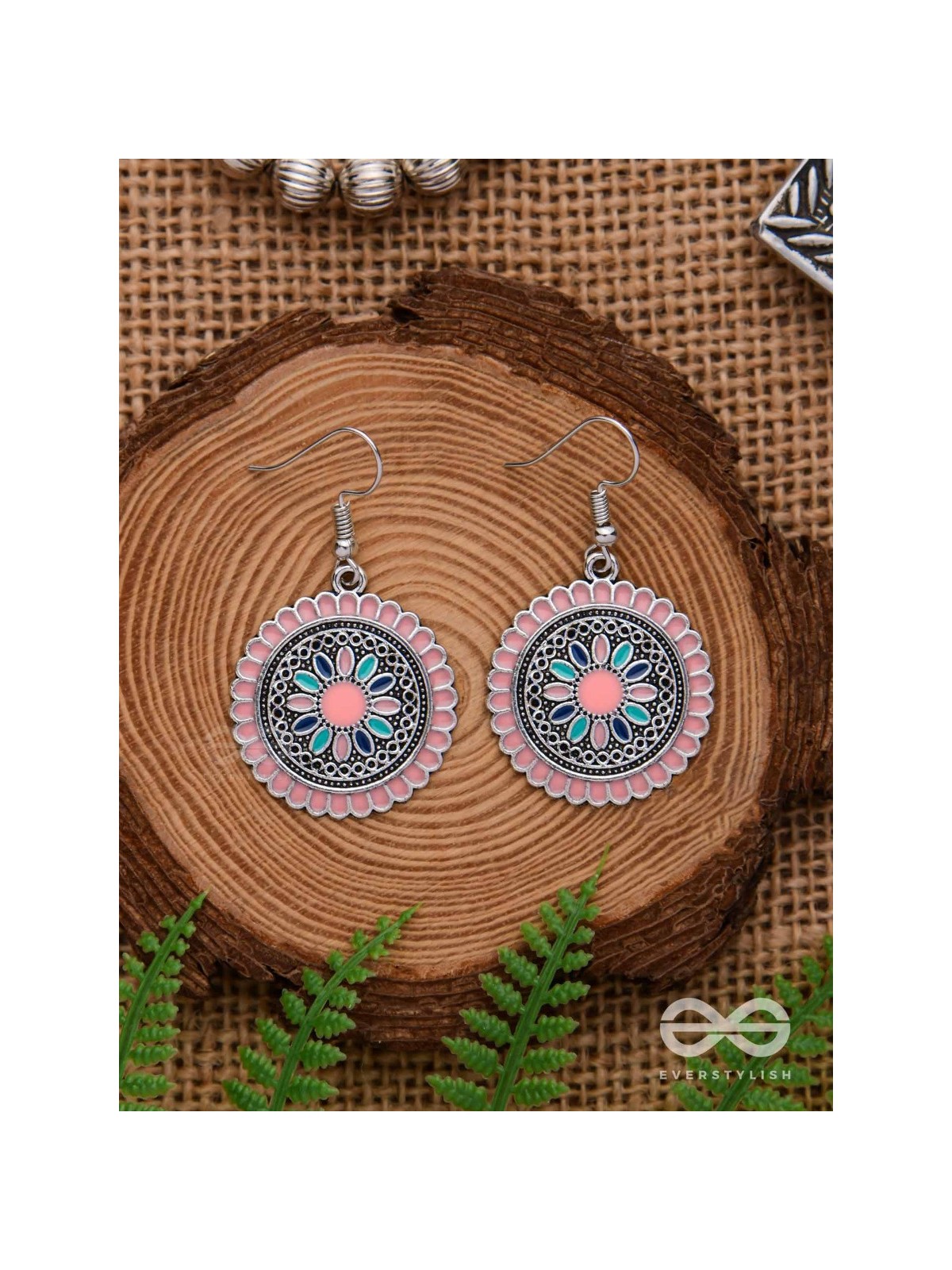 THE MANDALA EFFECT - EMBELLISHED OXIDISED EARRINGS (PINK)