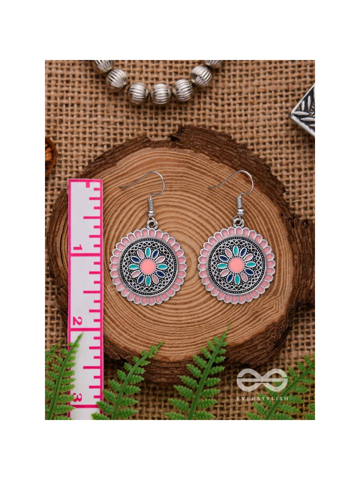 THE MANDALA EFFECT - EMBELLISHED OXIDISED EARRINGS (PINK)
