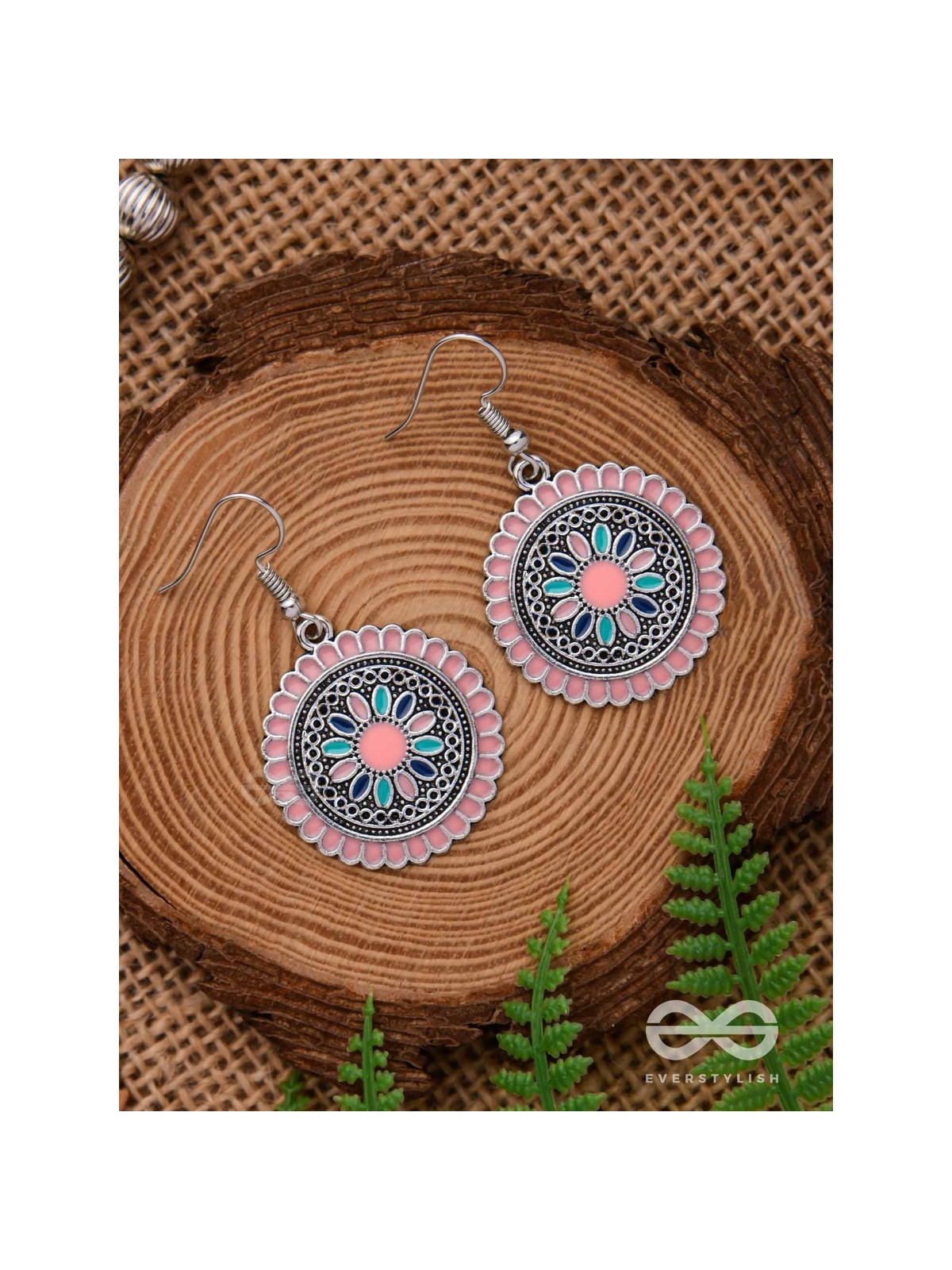 THE MANDALA EFFECT - EMBELLISHED OXIDISED EARRINGS (PINK)