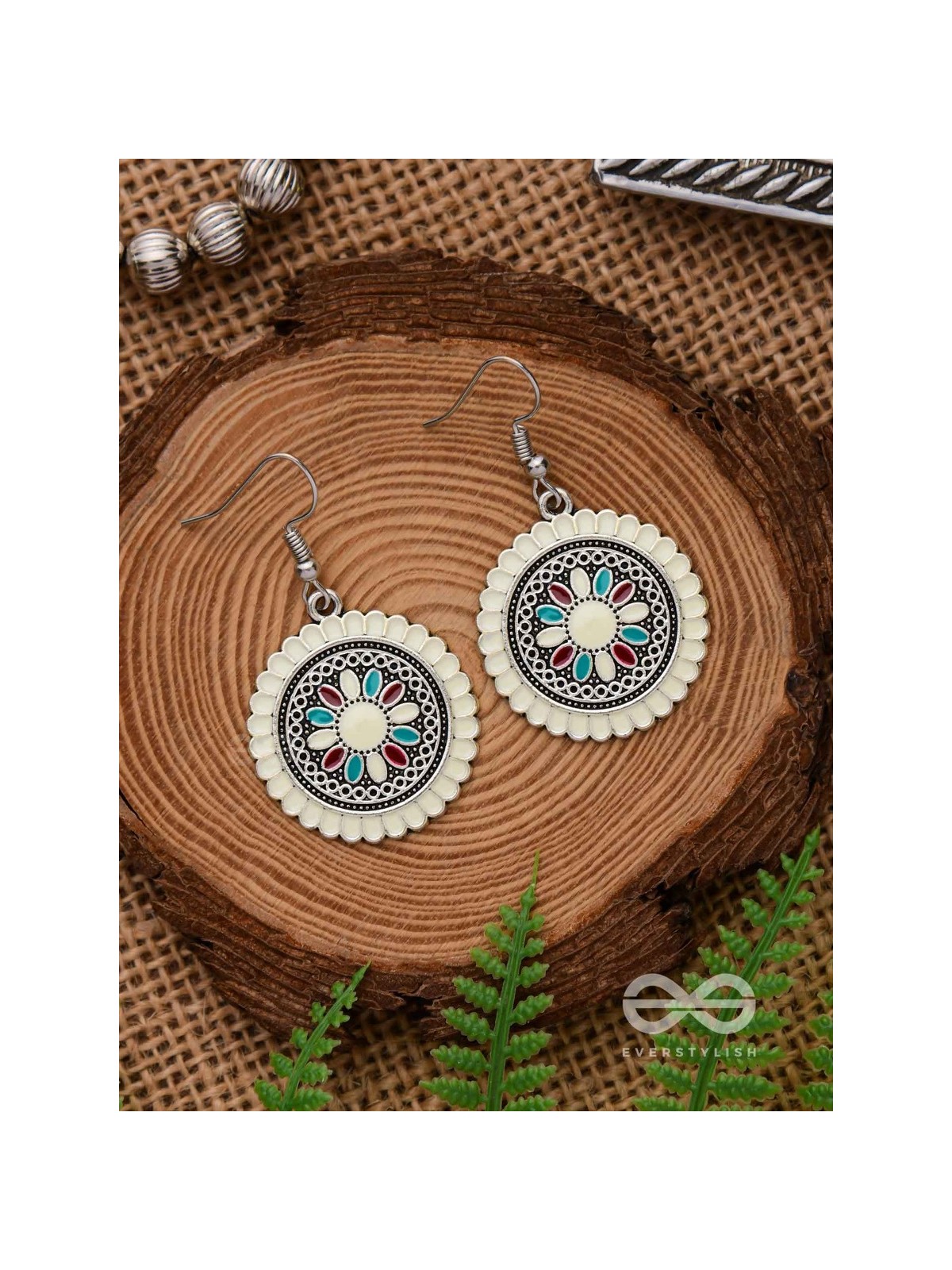 THE MANDALA EFFECT - EMBELLISHED OXIDISED EARRINGS (WHITE)