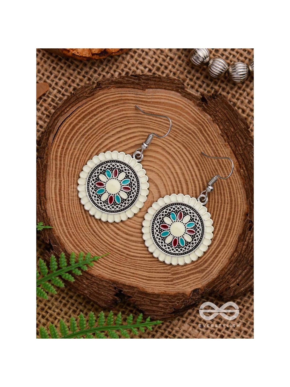 THE MANDALA EFFECT - EMBELLISHED OXIDISED EARRINGS (WHITE)