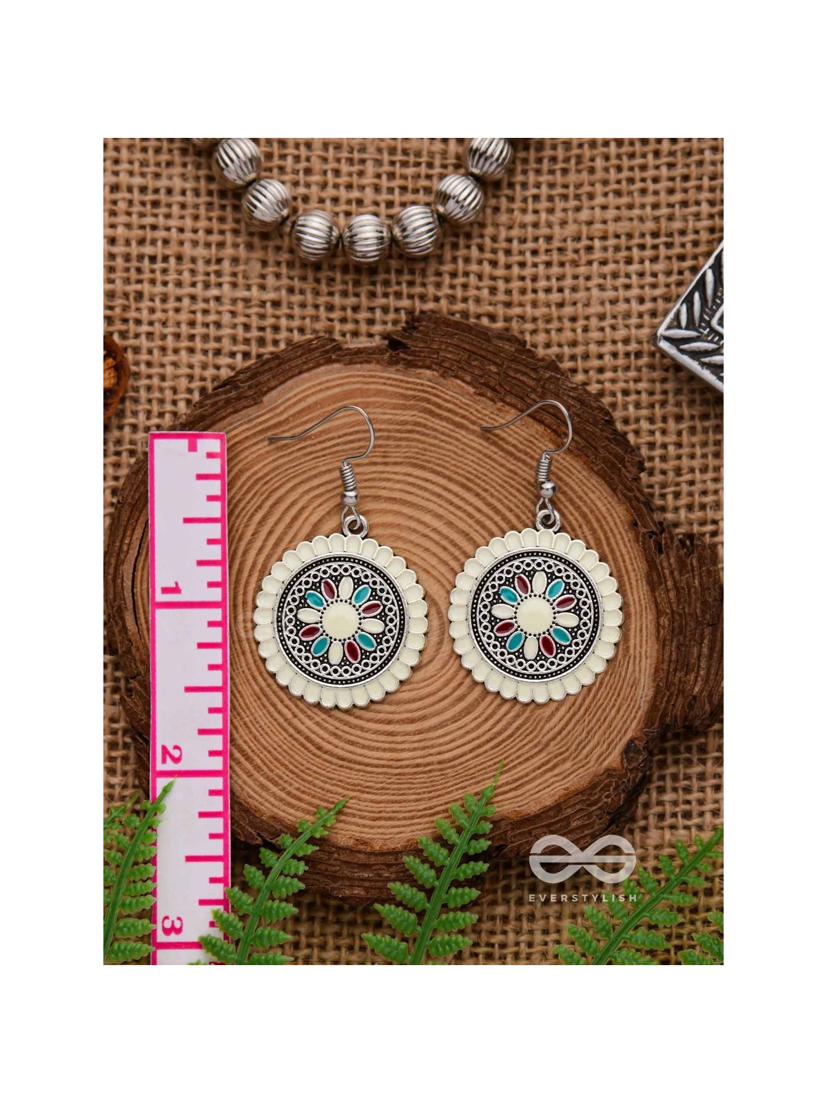 THE MANDALA EFFECT - EMBELLISHED OXIDISED EARRINGS (WHITE)