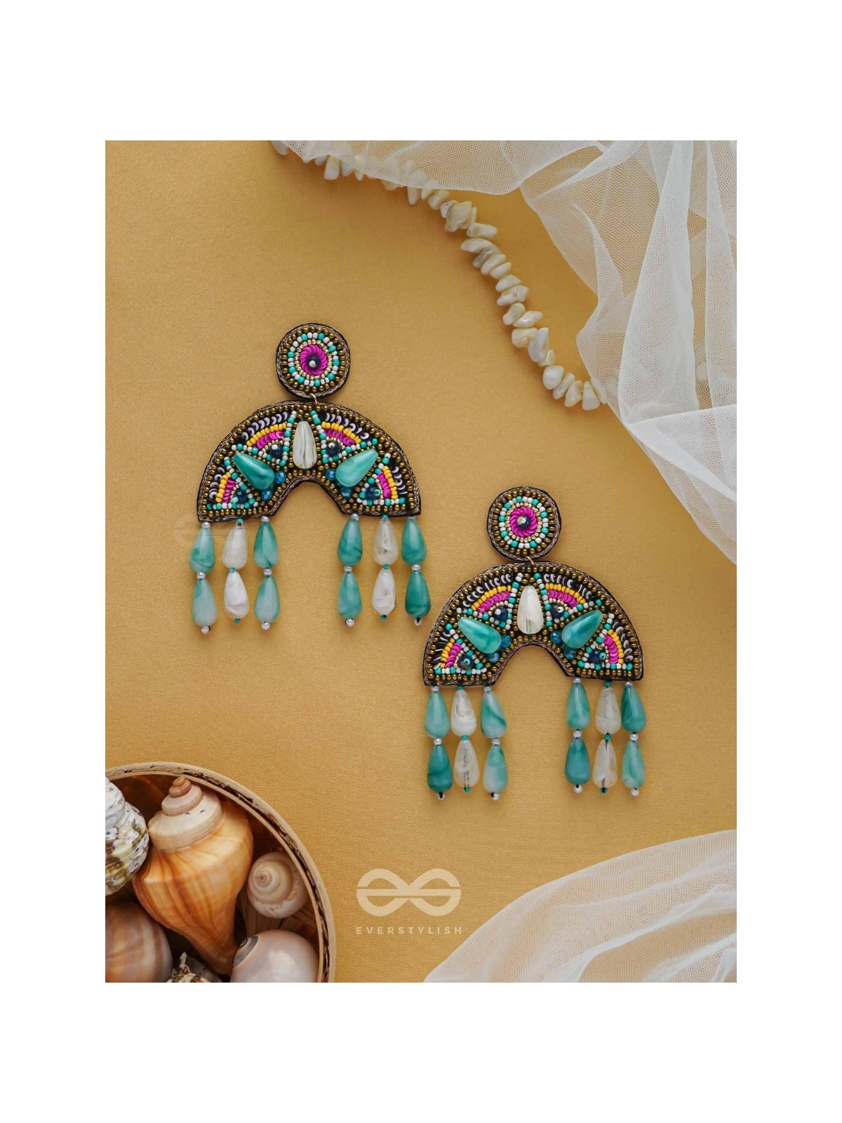 SAMANVITA - THE HARMONIOUS MELANGE - SEQUINS, BEADS AND MARBLE DROP EMBROIDERED EARRINGS (MULTICOLOR)