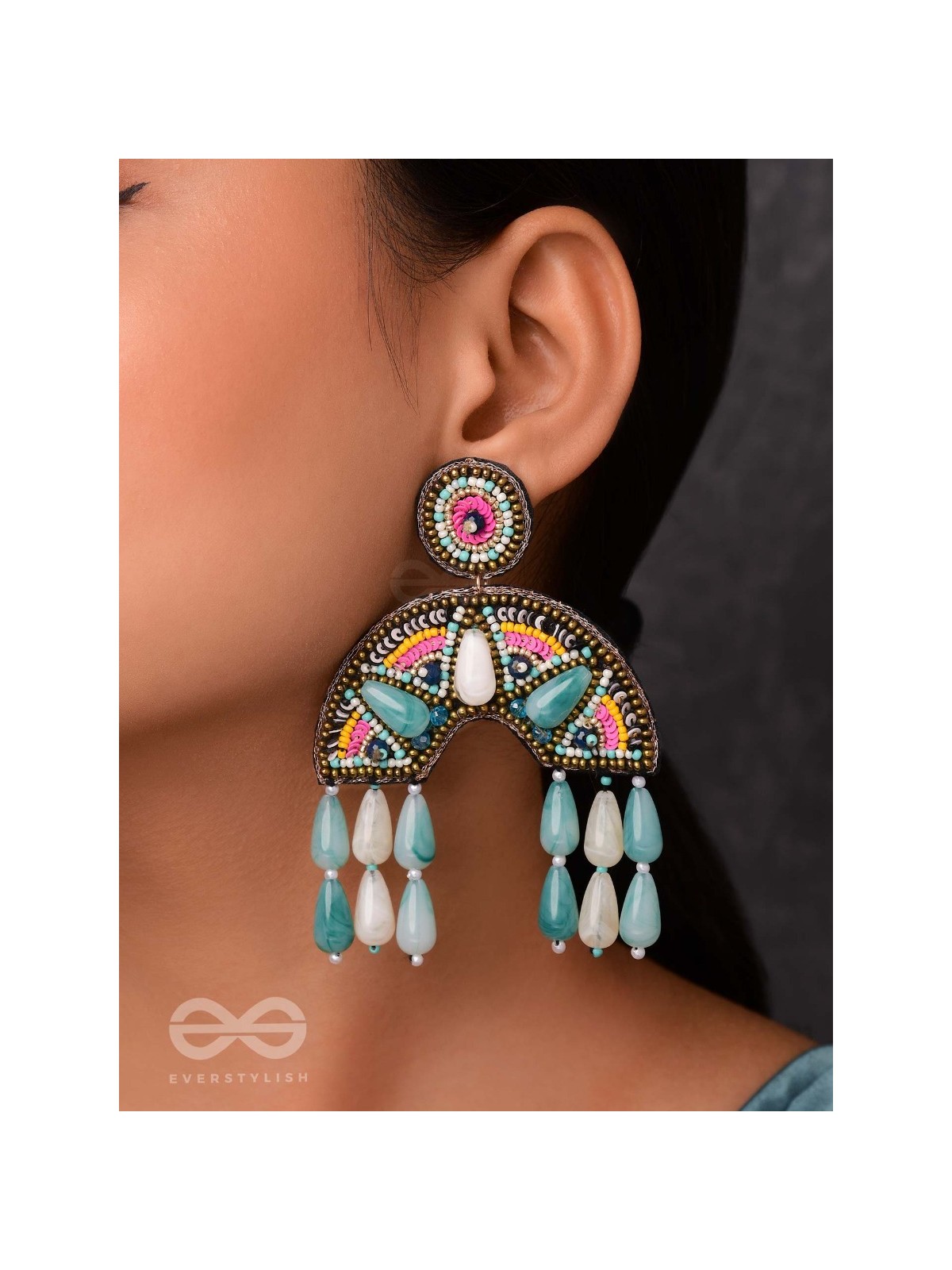 SAMANVITA - THE HARMONIOUS MELANGE - SEQUINS, BEADS AND MARBLE DROP EMBROIDERED EARRINGS (MULTICOLOR)