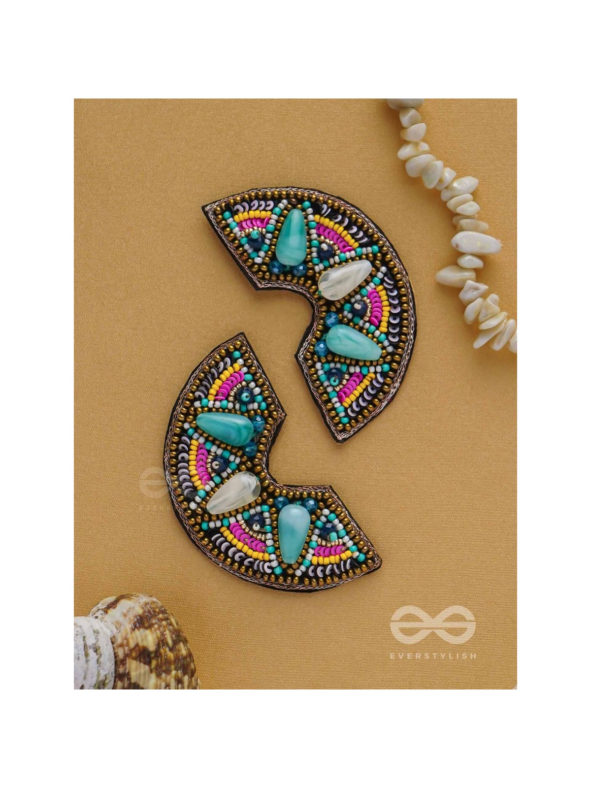 PARIDYUDHI - THE OCEAN WHISPERS - SEQUINS, BEADS, AND MARBLE DROP EMBROIDERED EARRINGS (MULTICOLOR)