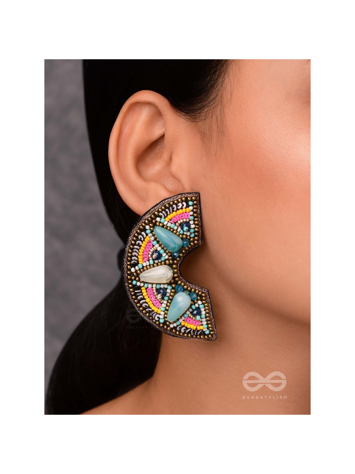 PARIDYUDHI - THE OCEAN WHISPERS - SEQUINS, BEADS, AND MARBLE DROP EMBROIDERED EARRINGS (MULTICOLOR)