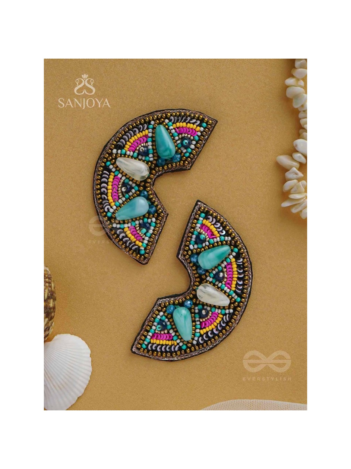 PARIDYUDHI - THE OCEAN WHISPERS - SEQUINS, BEADS, AND MARBLE DROP EMBROIDERED EARRINGS (MULTICOLOR)