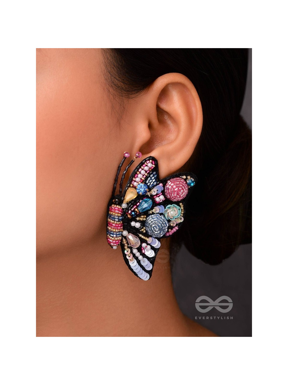 Vanyapadmini - The Gilded Flutter - Sequins, Beads And Cutdana Hand Embroidered Earrings (Multicolor)