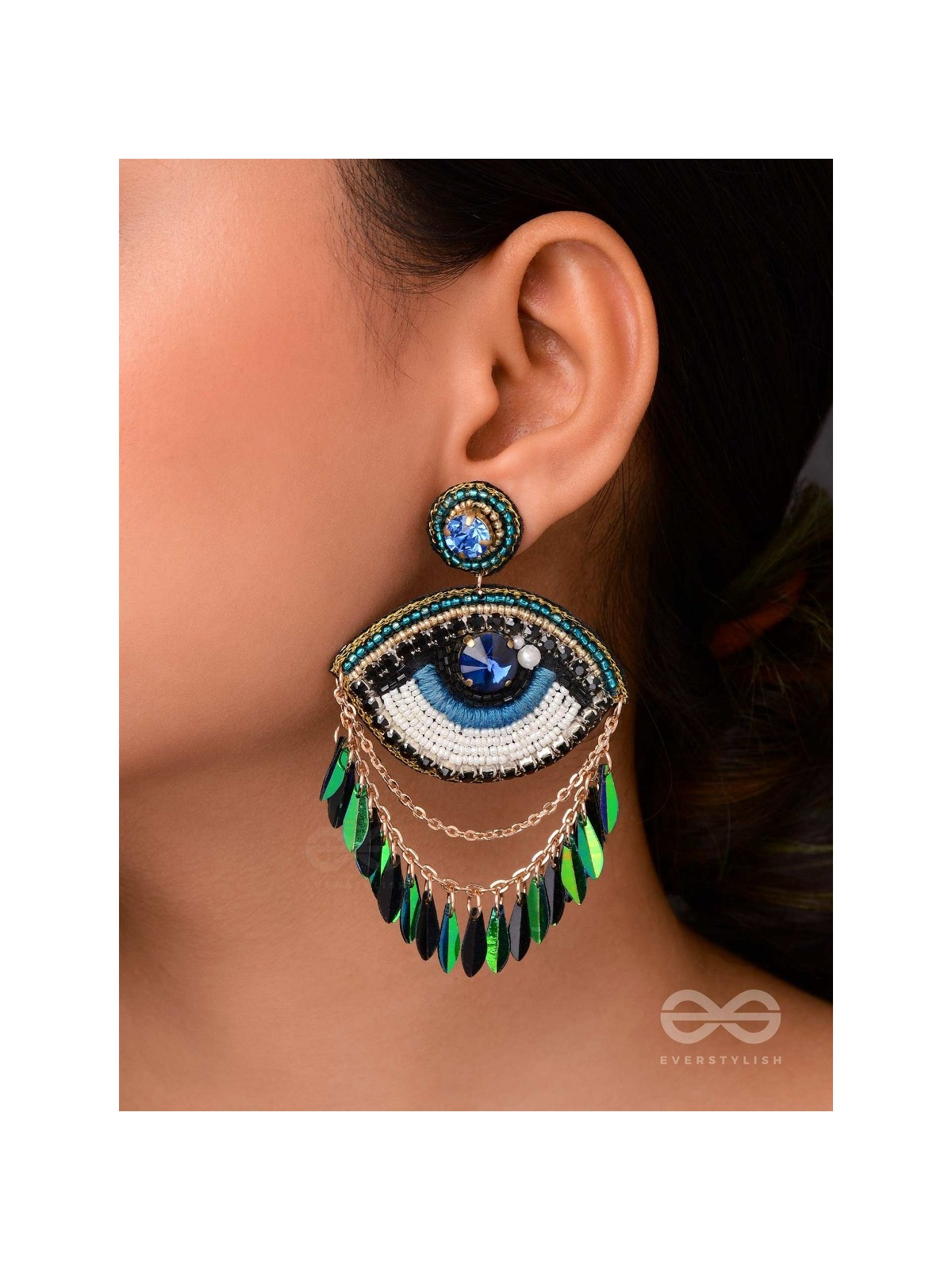 ADRISHTI - THE BLESSED GAZE - STONES, BEADS, SEQUINS AND PEARL EMBROIDERED EARRINGS