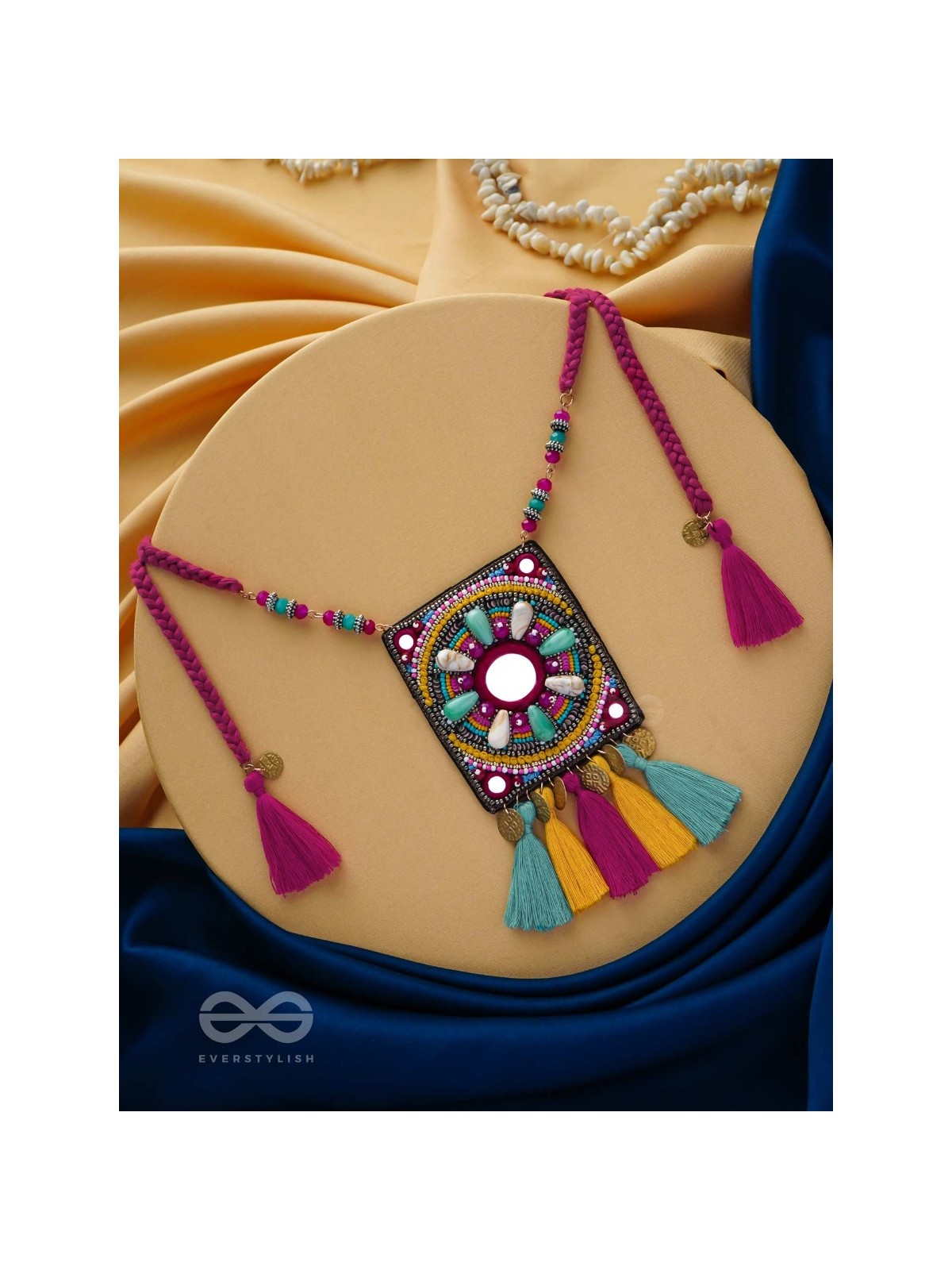 ABHATI - THE BRIGHT APPEARING - BEADS, SEQUINS, MIRROR AND METAL COINS EMBROIDERED NECKPIECE