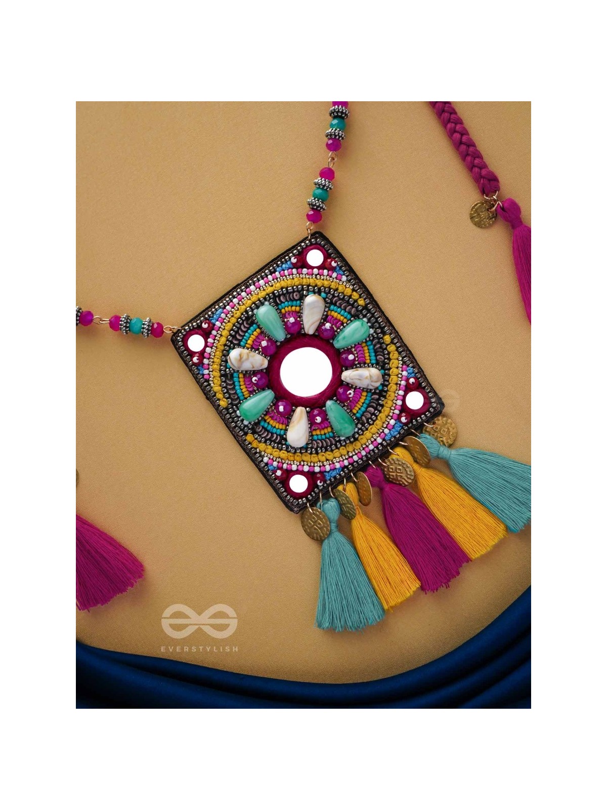 ABHATI - THE BRIGHT APPEARING - BEADS, SEQUINS, MIRROR AND METAL COINS EMBROIDERED NECKPIECE