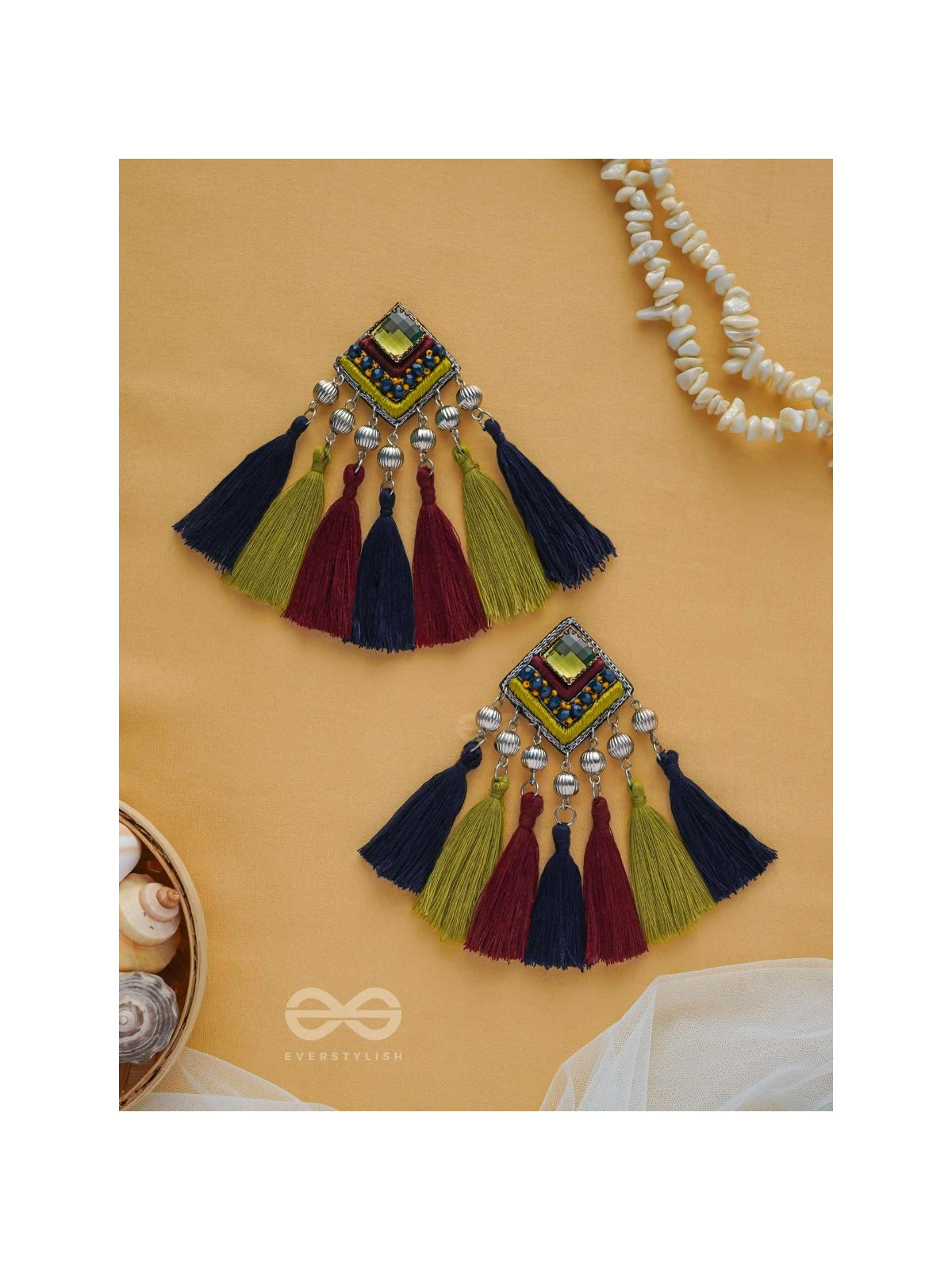 Abhipreta - The Cherished Glow - Stone, Beads And Resham Hand Embroidered Earrings
