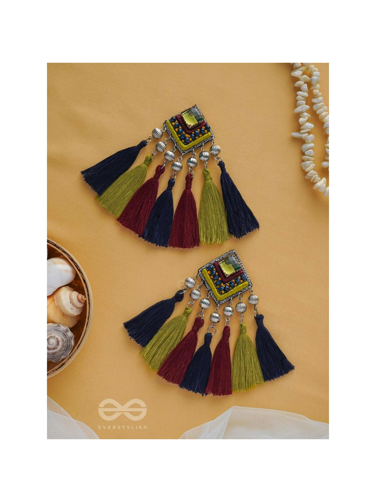 Abhipreta - The Cherished Glow - Stone, Beads And Resham Hand Embroidered Earrings