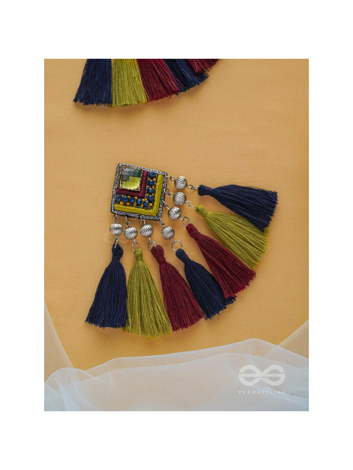 Abhipreta - The Cherished Glow - Stone, Beads And Resham Hand Embroidered Earrings