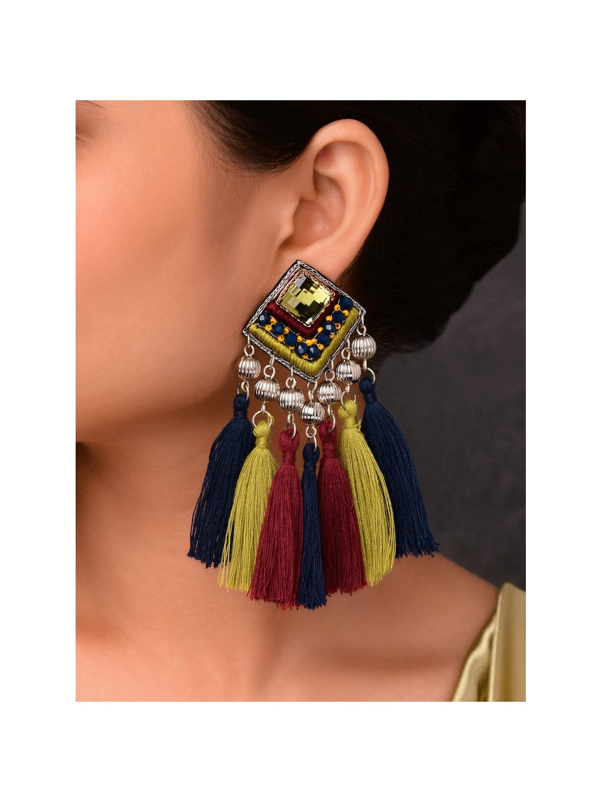 Abhipreta - The Cherished Glow - Stone, Beads And Resham Hand Embroidered Earrings