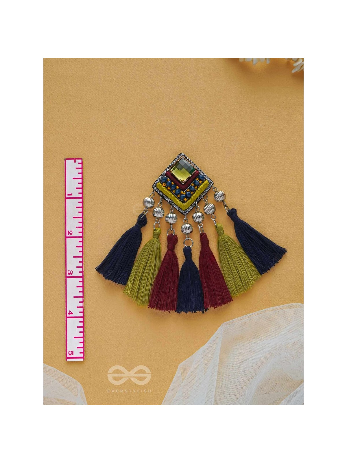 Abhipreta - The Cherished Glow - Stone, Beads And Resham Hand Embroidered Earrings