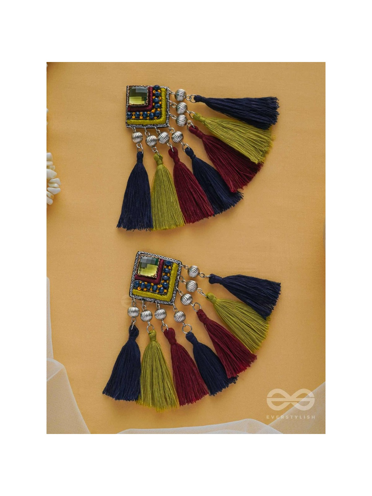 Abhipreta - The Cherished Glow - Stone, Beads And Resham Hand Embroidered Earrings