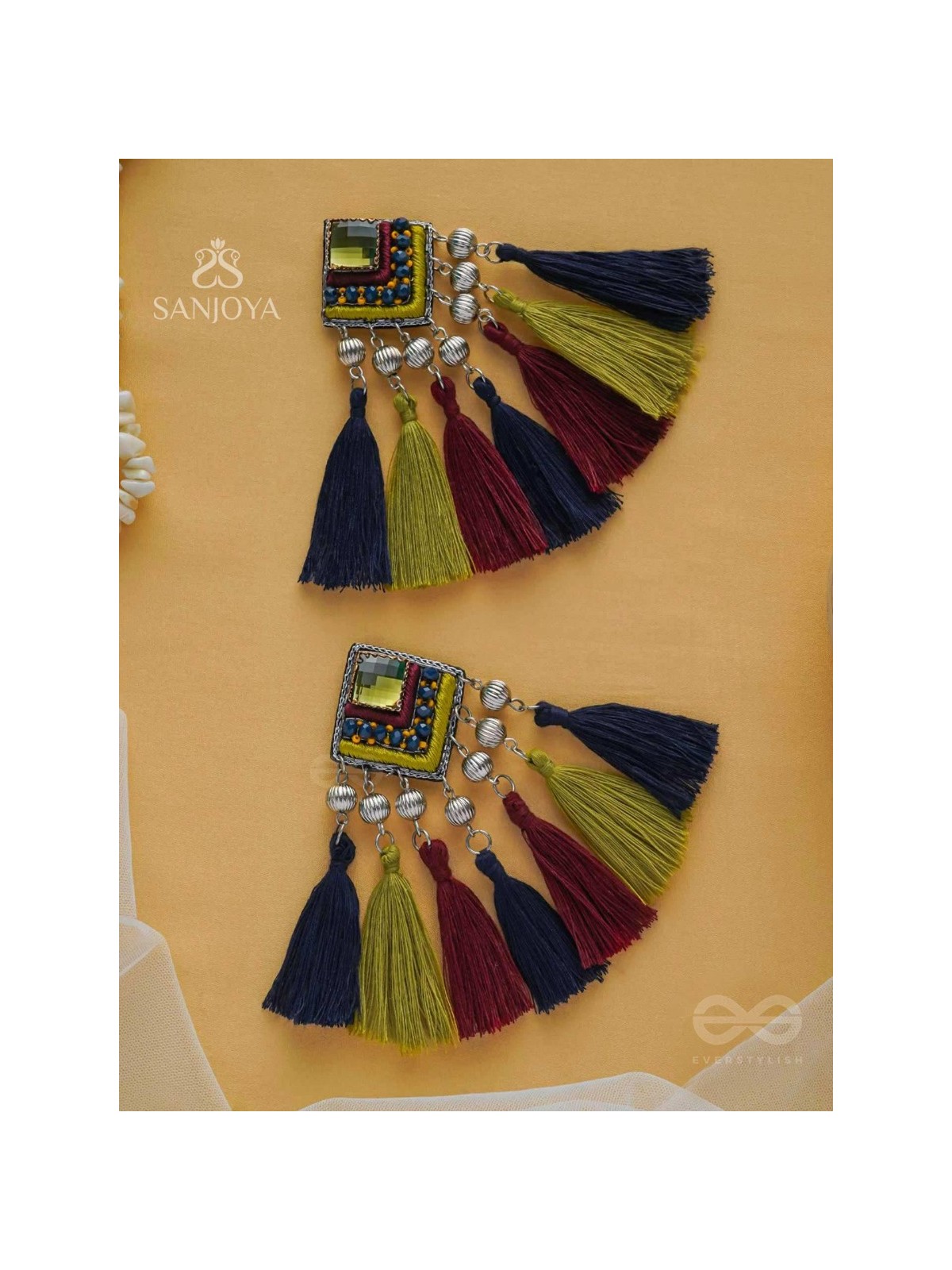 Abhipreta - The Cherished Glow - Stone, Beads And Resham Hand Embroidered Earrings