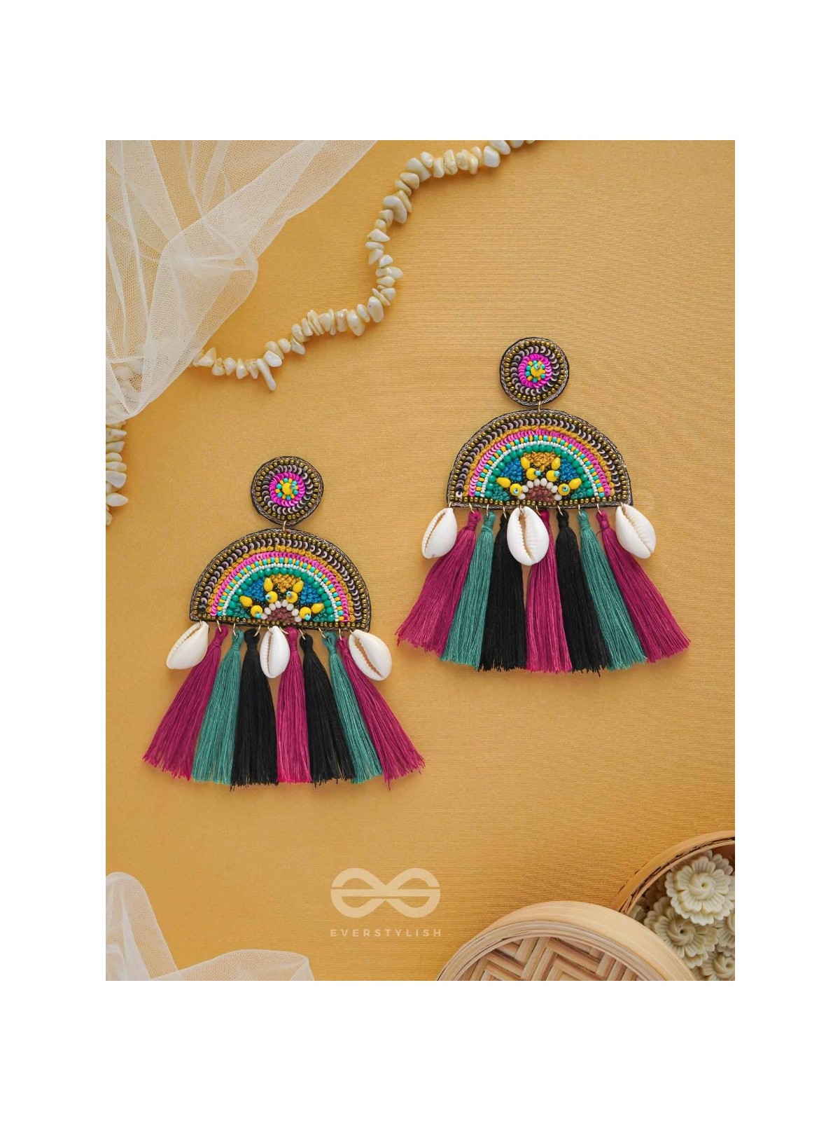 VILASITA - THE ENCHANTING SPLENDOR - BEADS, SEQUINS AND SHELLS EMBROIDERED EARRINGS