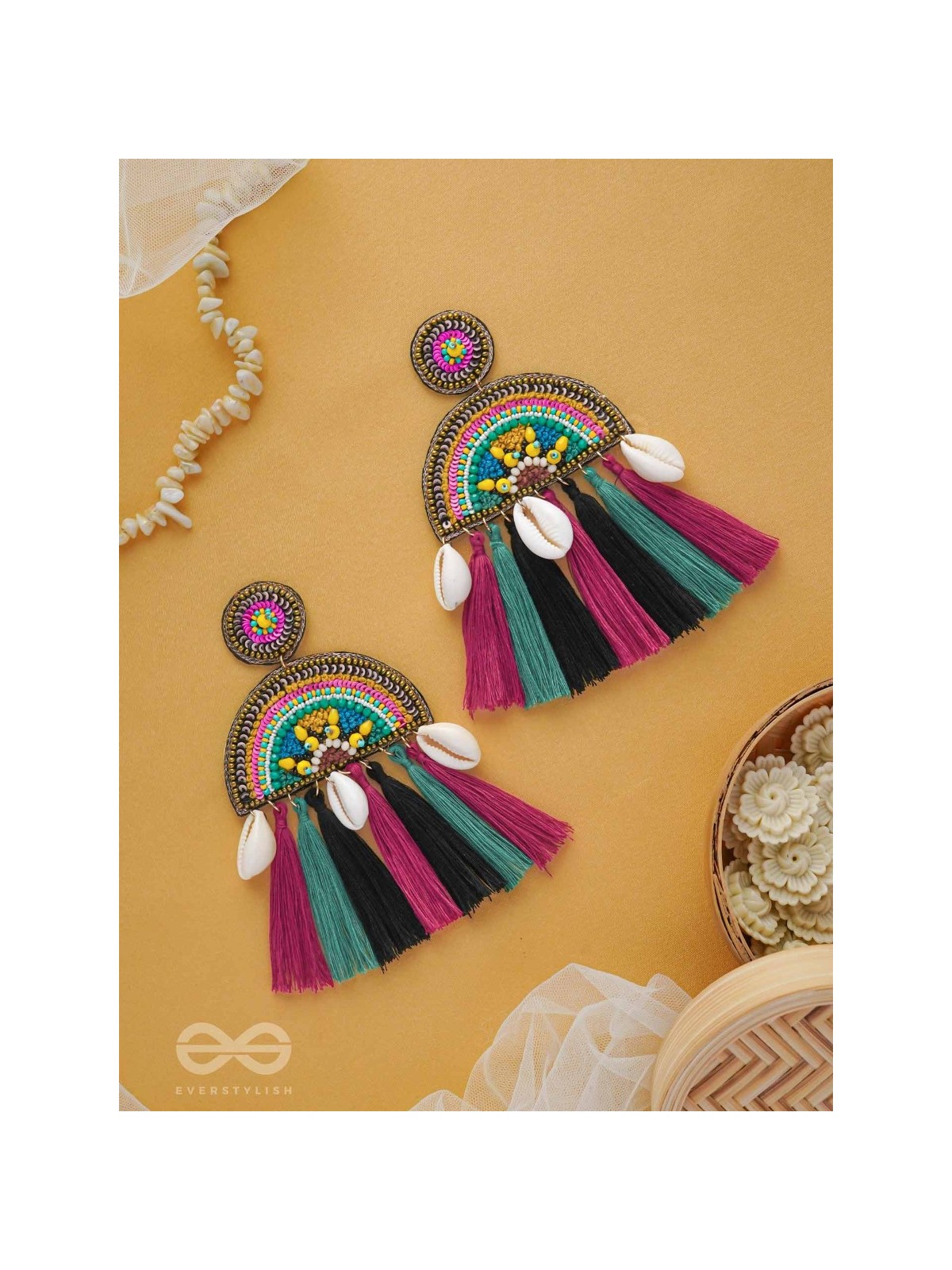 VILASITA - THE ENCHANTING SPLENDOR - BEADS, SEQUINS AND SHELLS EMBROIDERED EARRINGS