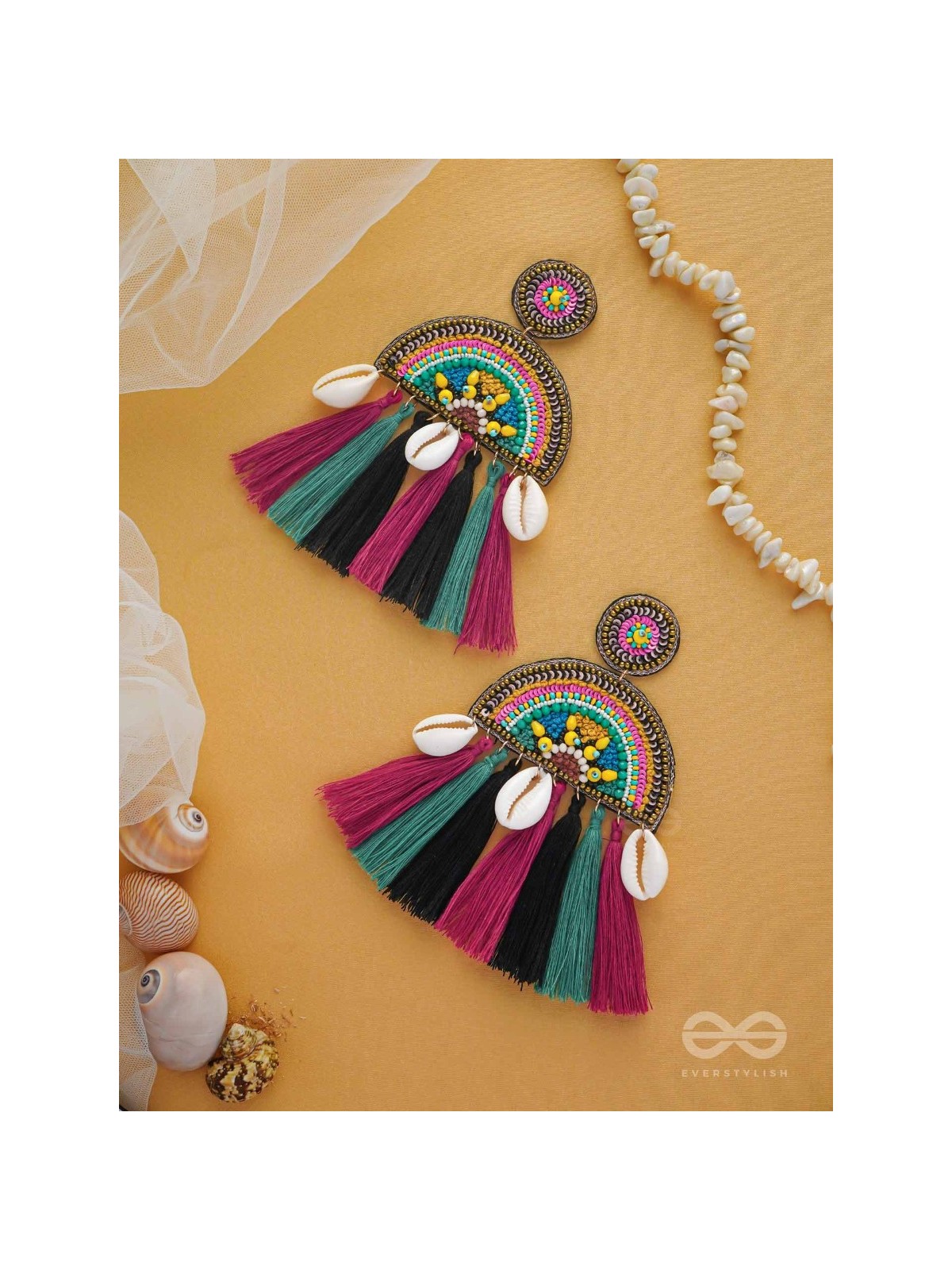 VILASITA - THE ENCHANTING SPLENDOR - BEADS, SEQUINS AND SHELLS EMBROIDERED EARRINGS