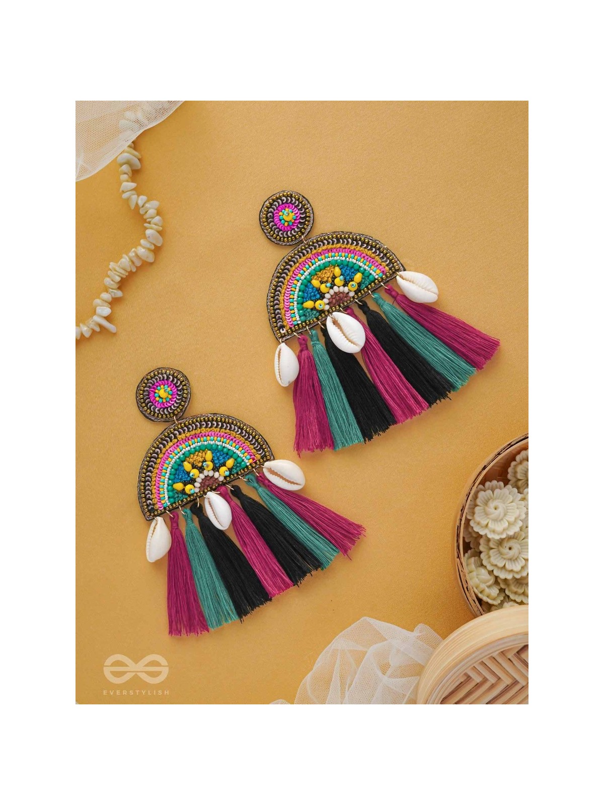 VILASITA - THE ENCHANTING SPLENDOR - BEADS, SEQUINS AND SHELLS EMBROIDERED EARRINGS