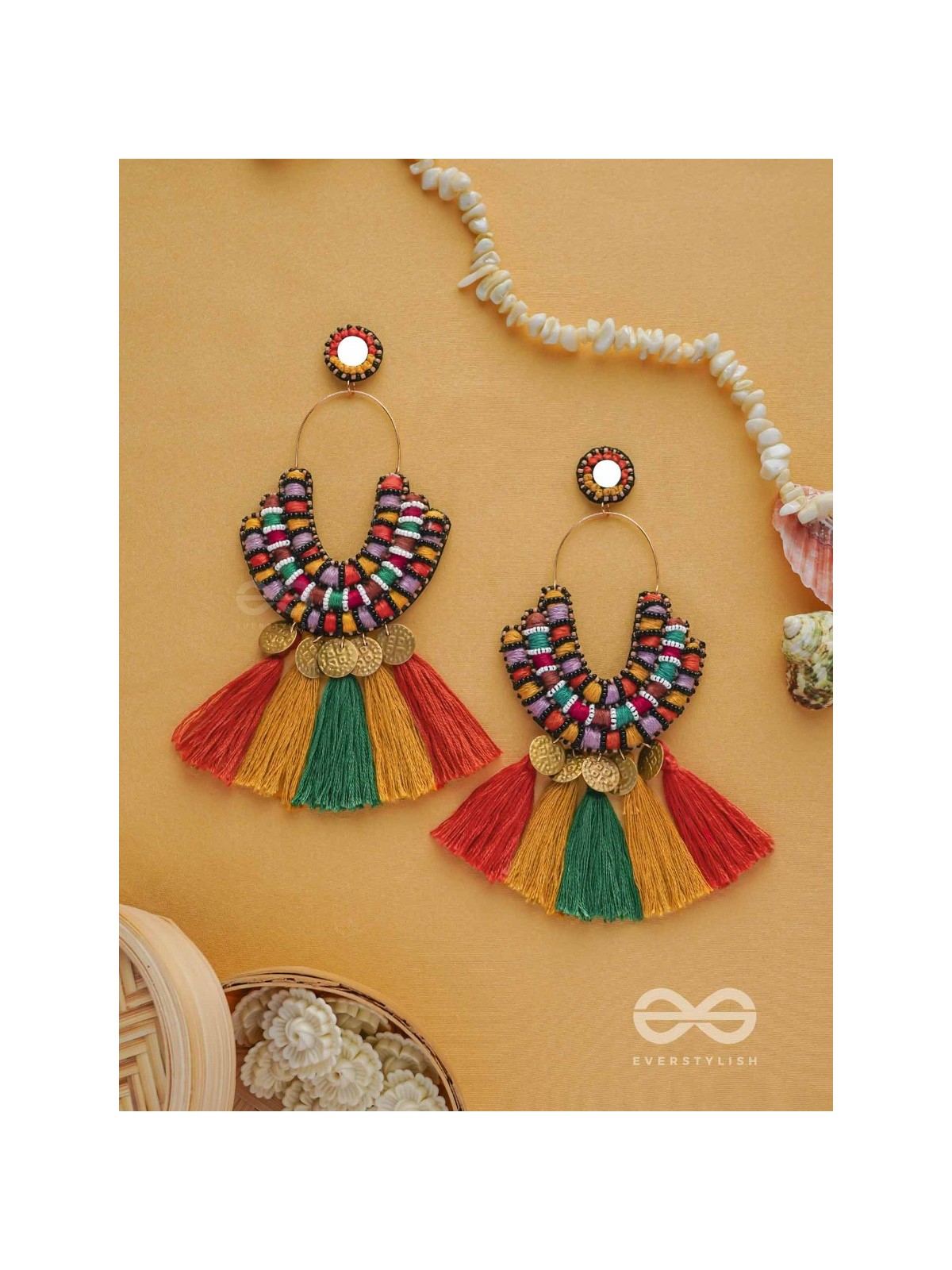 Kalatmaka - The Artistic Aura - Resham, Beads And Coins Hand Embroidered Earrings