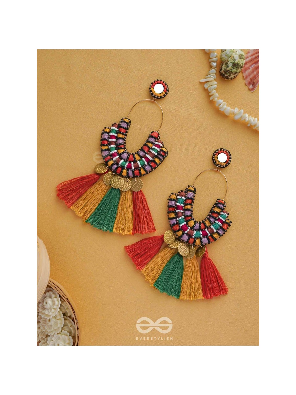 Kalatmaka - The Artistic Aura - Resham, Beads And Coins Hand Embroidered Earrings