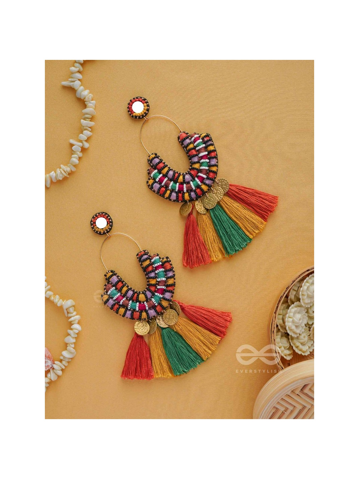 Kalatmaka - The Artistic Aura - Resham, Beads And Coins Hand Embroidered Earrings