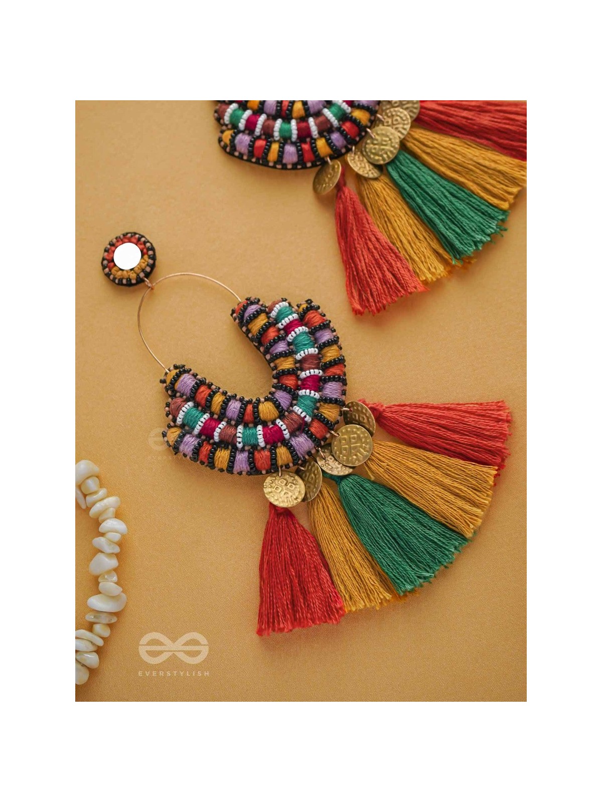 Kalatmaka - The Artistic Aura - Resham, Beads And Coins Hand Embroidered Earrings