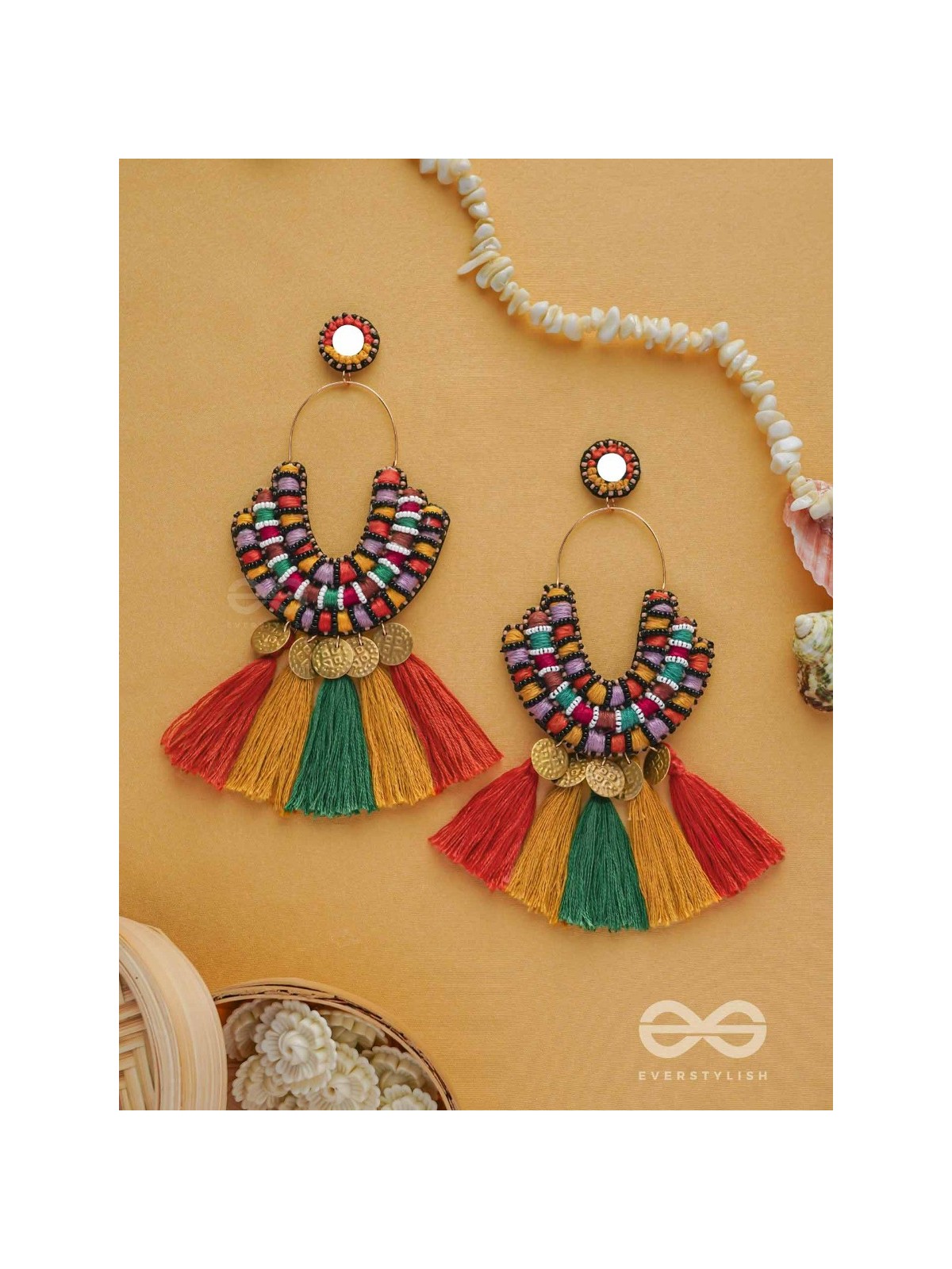 Kalatmaka - The Artistic Aura - Resham, Beads And Coins Hand Embroidered Earrings