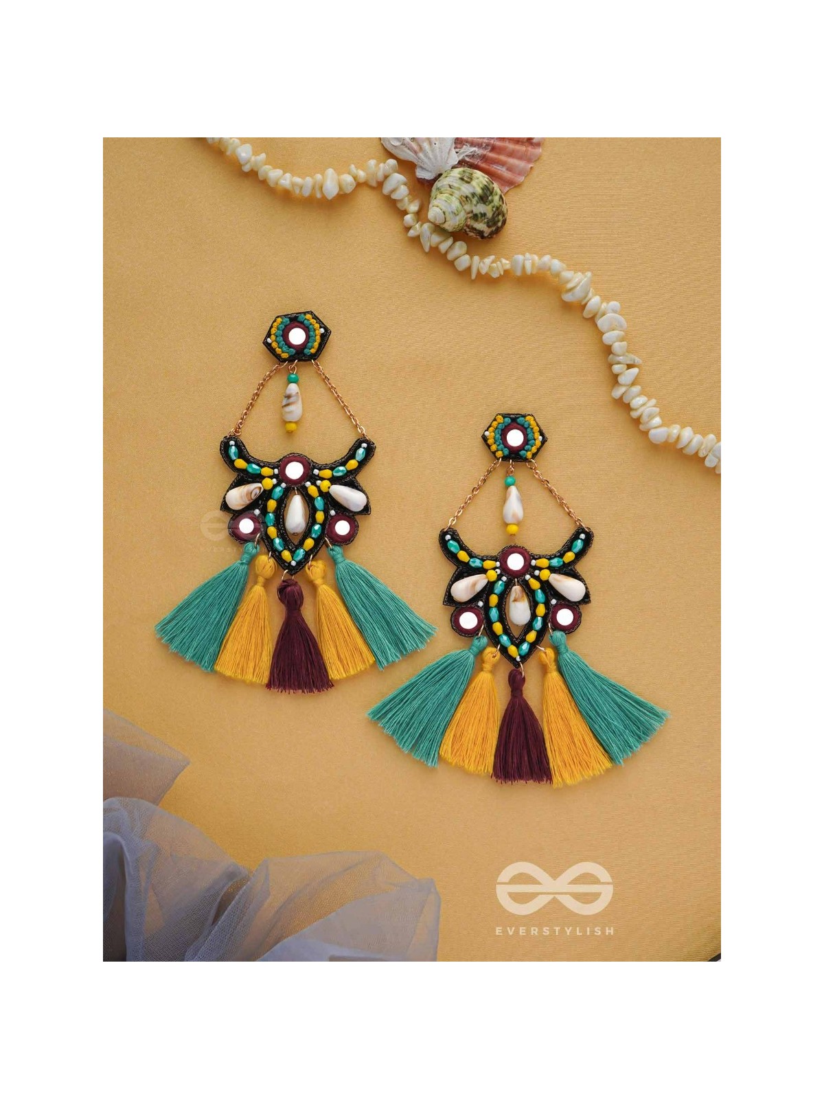 Rochana - The Assorted Gleam - Mirrors, Beads And Resham Hand Embroidered Earrings (Multicolor)